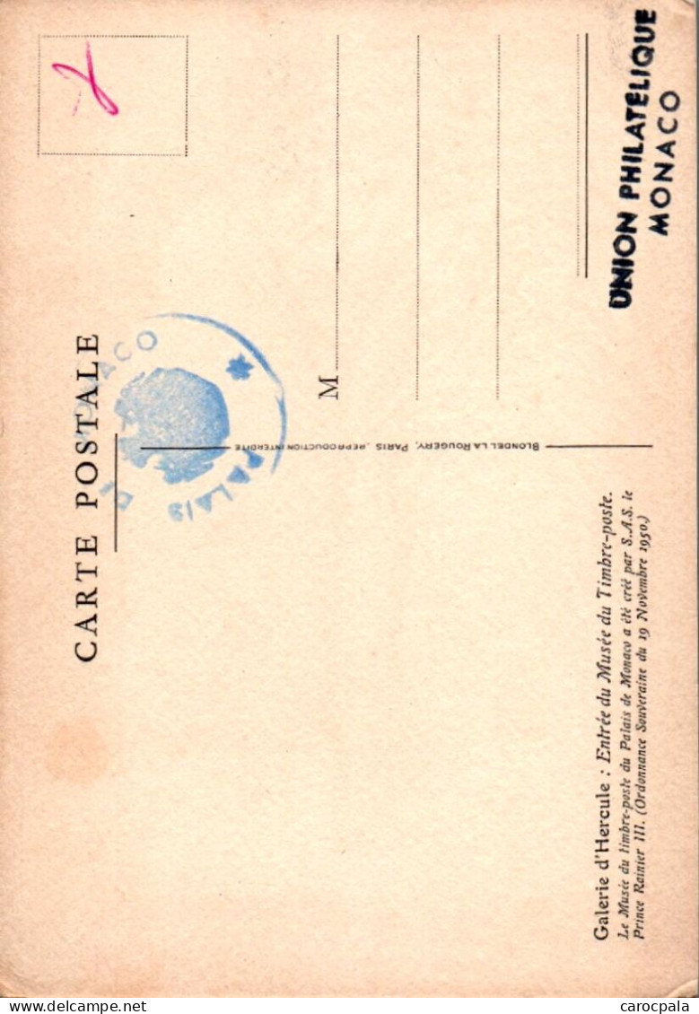 Carte 1950 Signée Cheffer : Union Philatélique De Monaco Créé Par Prince Rainier :entrée Musée - Autres & Non Classés