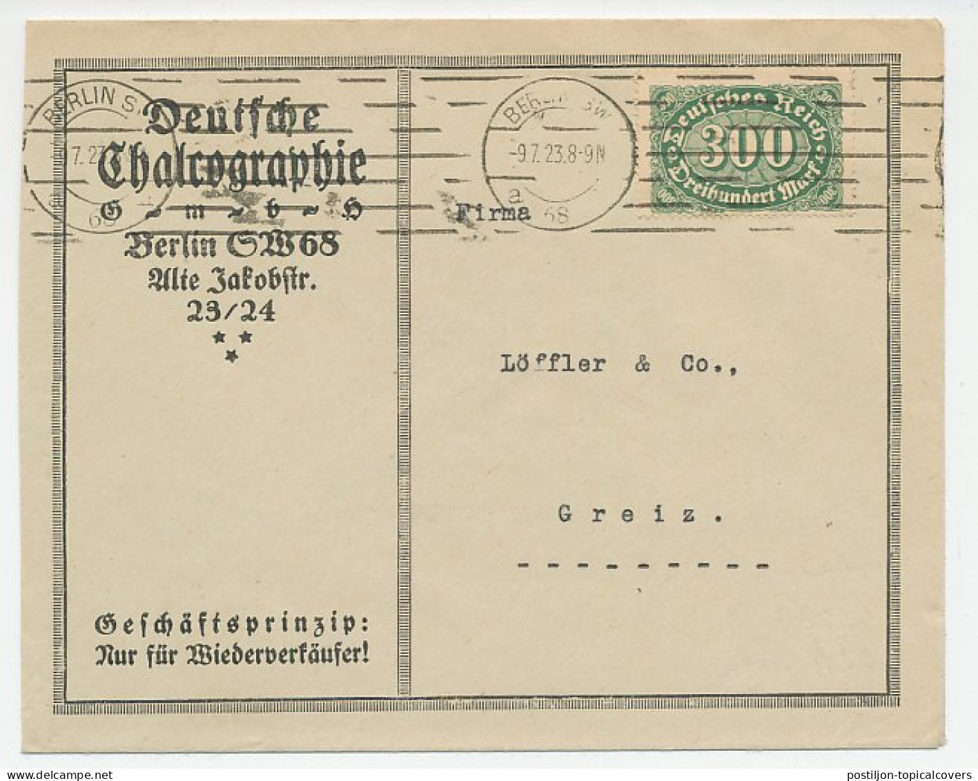 Illustrated Cover Deutsches Reich / Germany 1923 Chalcography - Copperplate Engraving - Autres & Non Classés