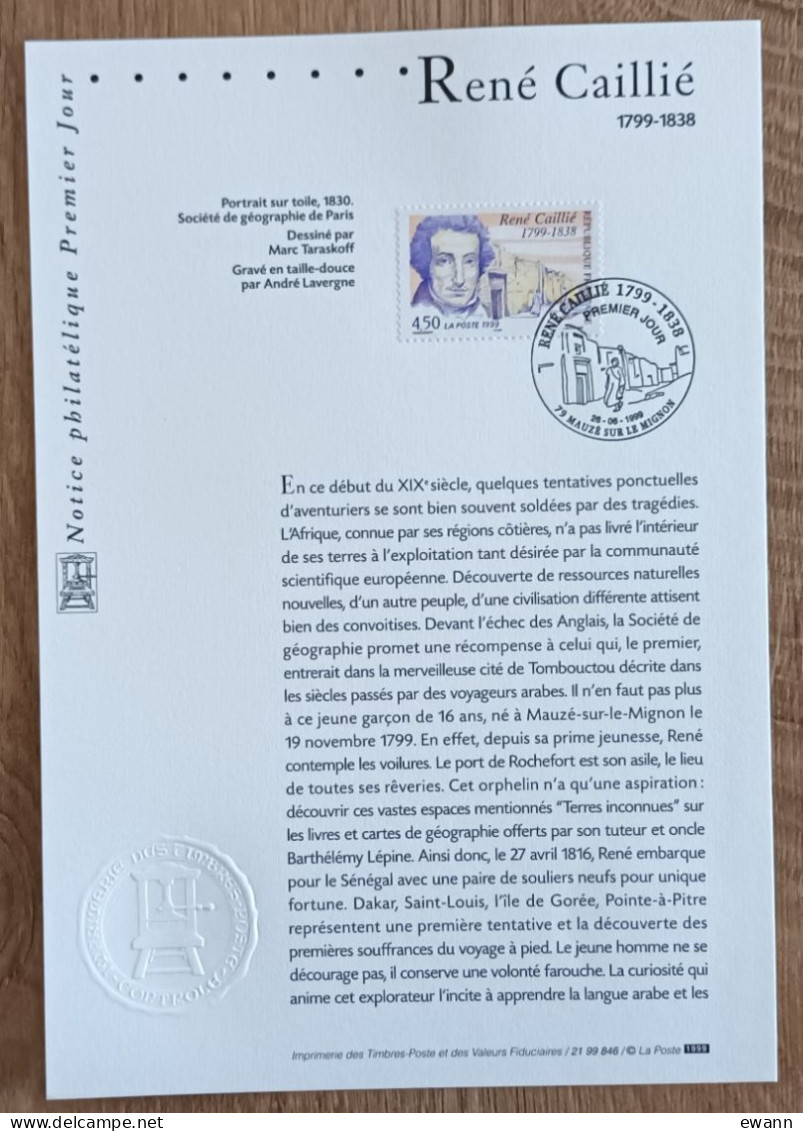 FDC Sur Document - YT N°3257 - RENE CAILLIE - 1999 - 1990-1999