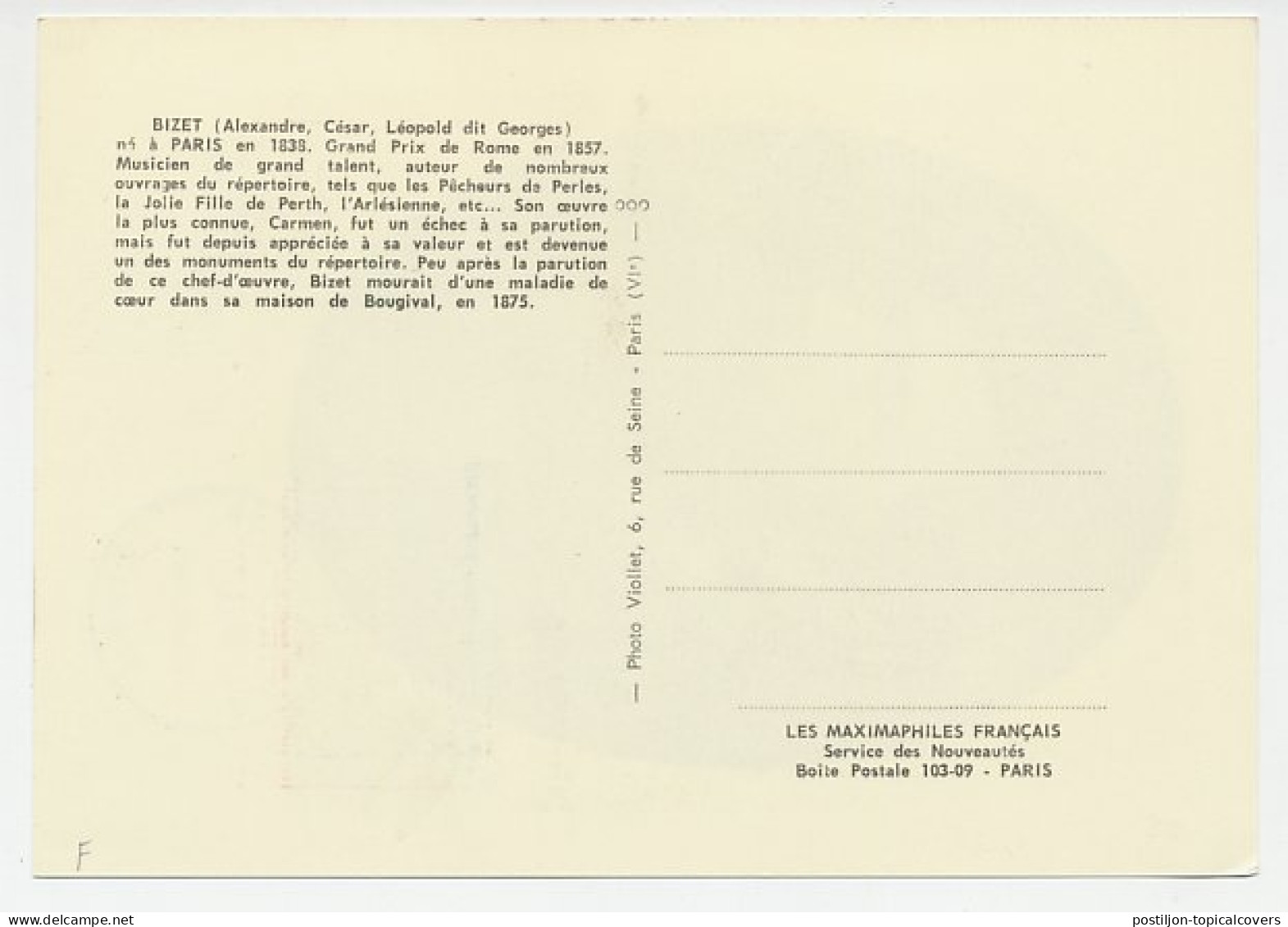 Maximum Card France 1960 Georges Bizet - Composer - Musique