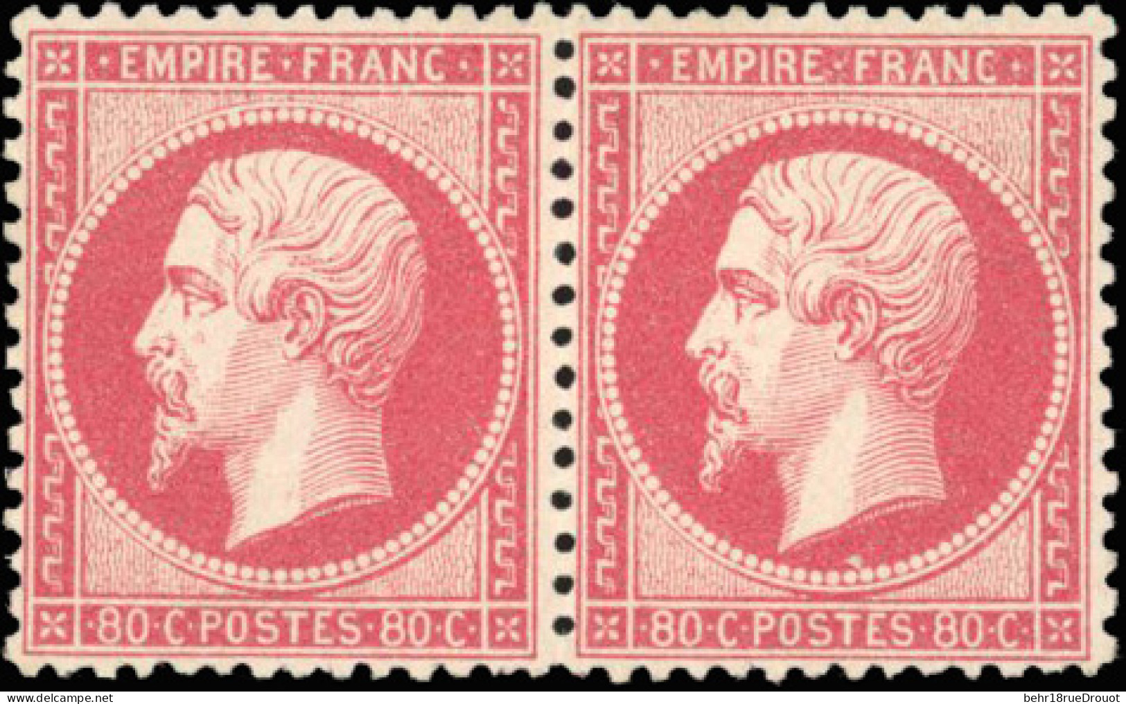 * 24 - 80c. Rose. Paire Centrage Parfait. Fraicheur Postale. SUP. - 1862 Napoleon III