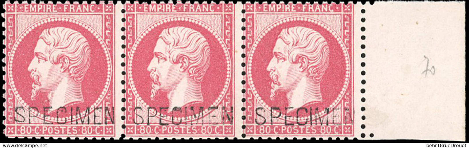 * 24 - 80c. Rose. Bande De 3. BdeF. Surch. SPECIMEN. Les Trois Types Différents. TB. - 1862 Napoléon III