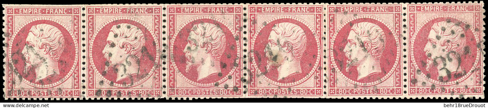 Obl. 24 - 80c. Rose. Bande De 6. Obl GC 321. B. - 1862 Napoléon III.