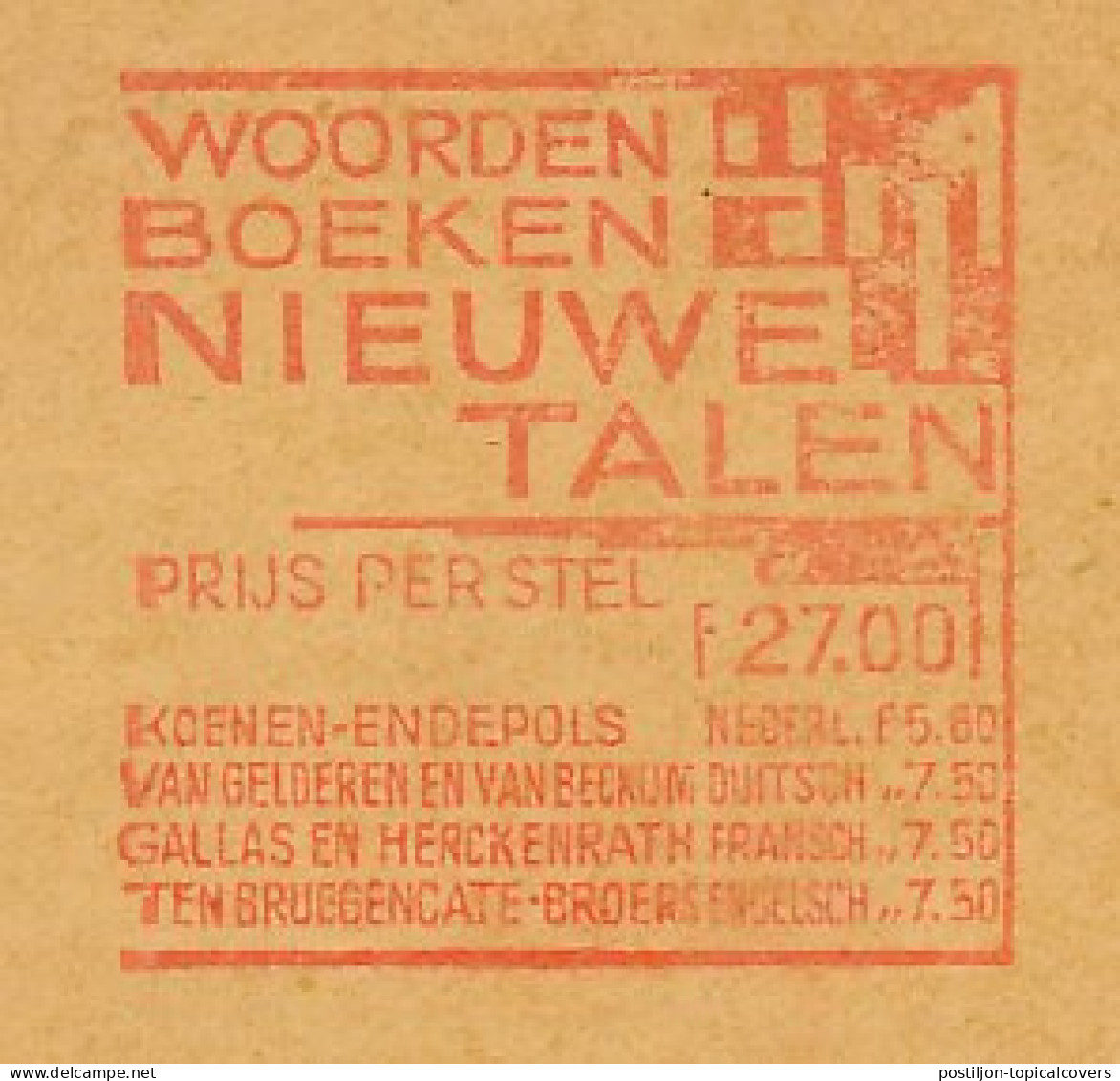 Meter Address Label Netherlands 1933 Dictionaries - New Languages - Books - Non Classés