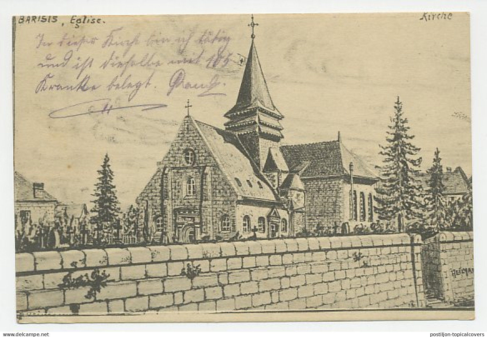 Fieldpost Postcard Germany / France 1915 Church - Barisis - WWI - Iglesias Y Catedrales