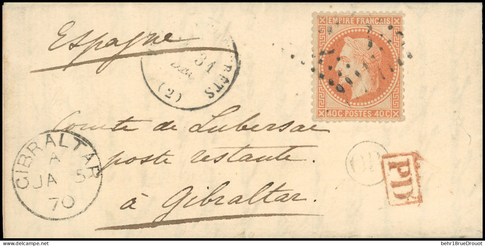 Obl. 31 - 40c. Orange Obl. S/lettre Frappée Du CàD De VILLERS-COTTERETS Du 31 Décembre 1869 à Destination De La Poste Re - 1863-1870 Napoleon III With Laurels