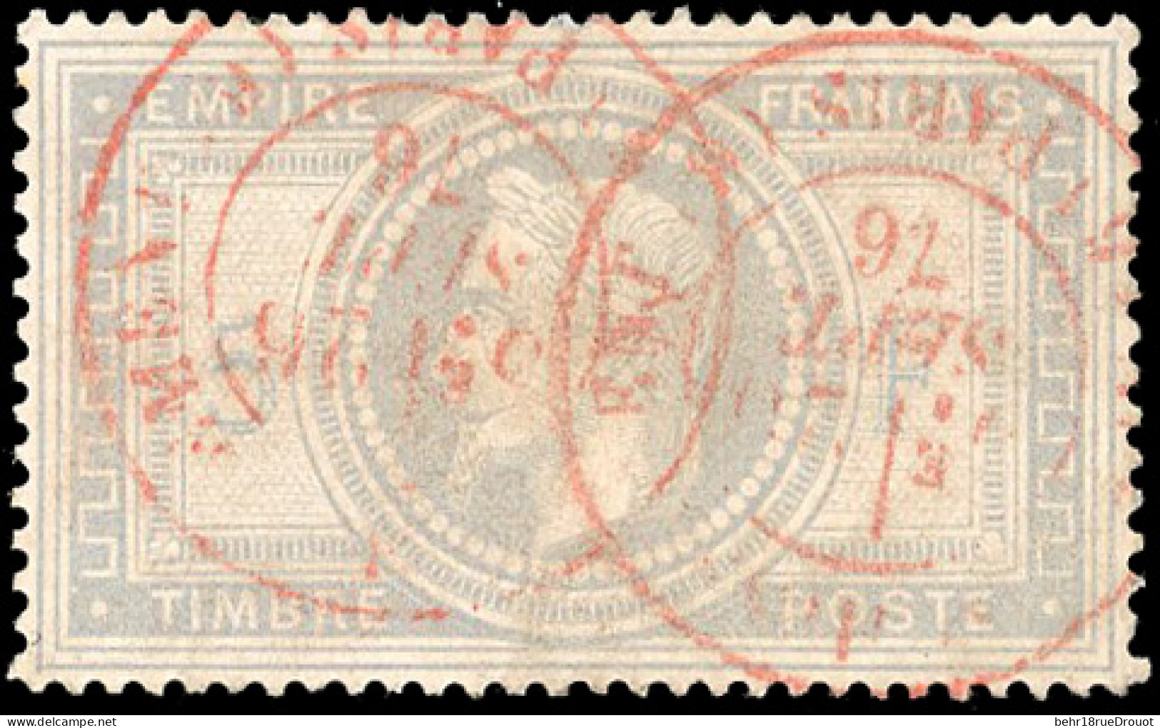 Obl. 33 - 5F. Violet-gris. Obl. Cachet Rouge Du 26 Septembre 1876. TB. - 1863-1870 Napoléon III Con Laureles