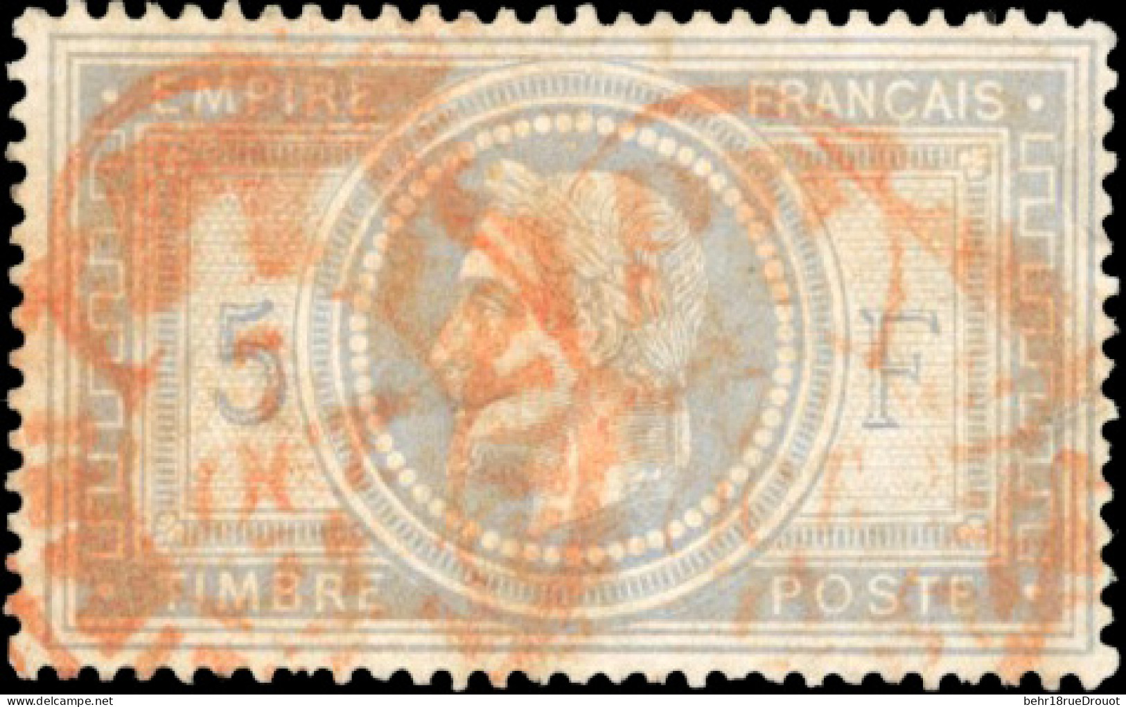 Obl. 33 - 5F. Violet-gris. Obl. CàD Rouge Des Imprimés. SUP. - 1863-1870 Napoleon III With Laurels