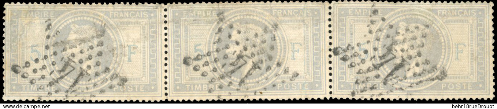 Obl. 33 - Bande De 3 Du 5F. Violet-gris. Obl. étoile 14. TB. - 1863-1870 Napoléon III Lauré