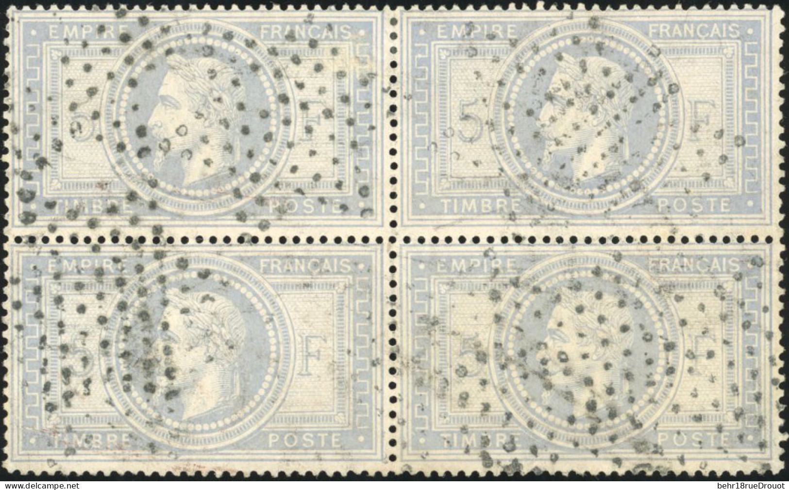Obl. 33 - 5F. Violet-gris. Bloc De 4. Obl. étoile Pleine. Ex Collection ANTONINI Lot 313 De La Vente Publique Du 6 Mars  - 1863-1870 Napoléon III Lauré