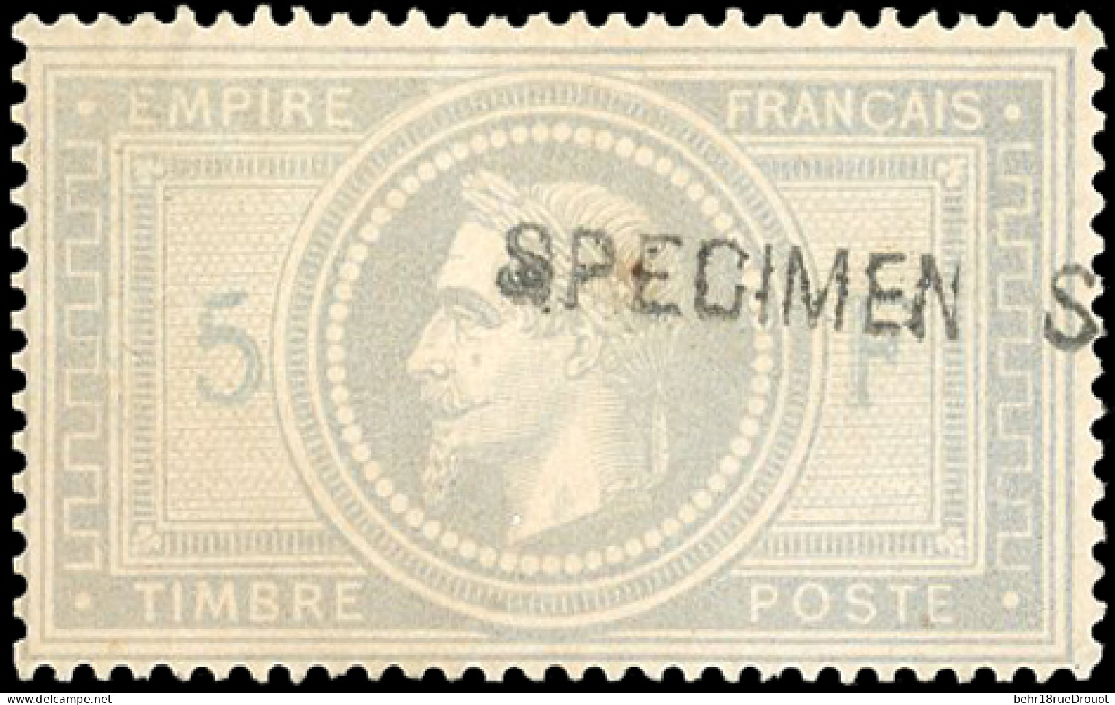 * 33h - 5F. Violet-gris. Surcharge SPECIMEN. Signé B. BEHR. TB. - 1863-1870 Napoléon III Lauré