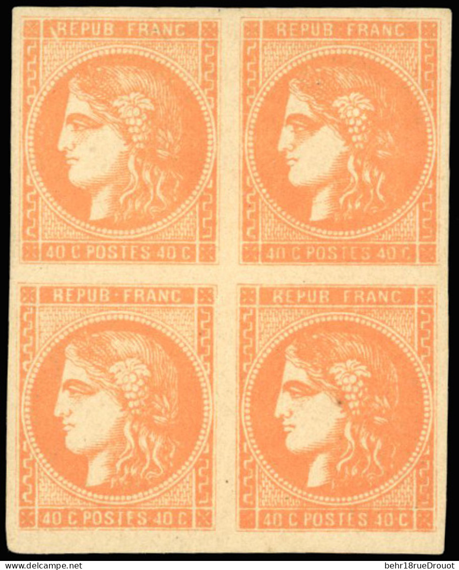 ** 48 - 40c. Orange. Bloc De 4. 2 Timbres *. Fraîcheur Postale. SUP. - 1870 Emission De Bordeaux