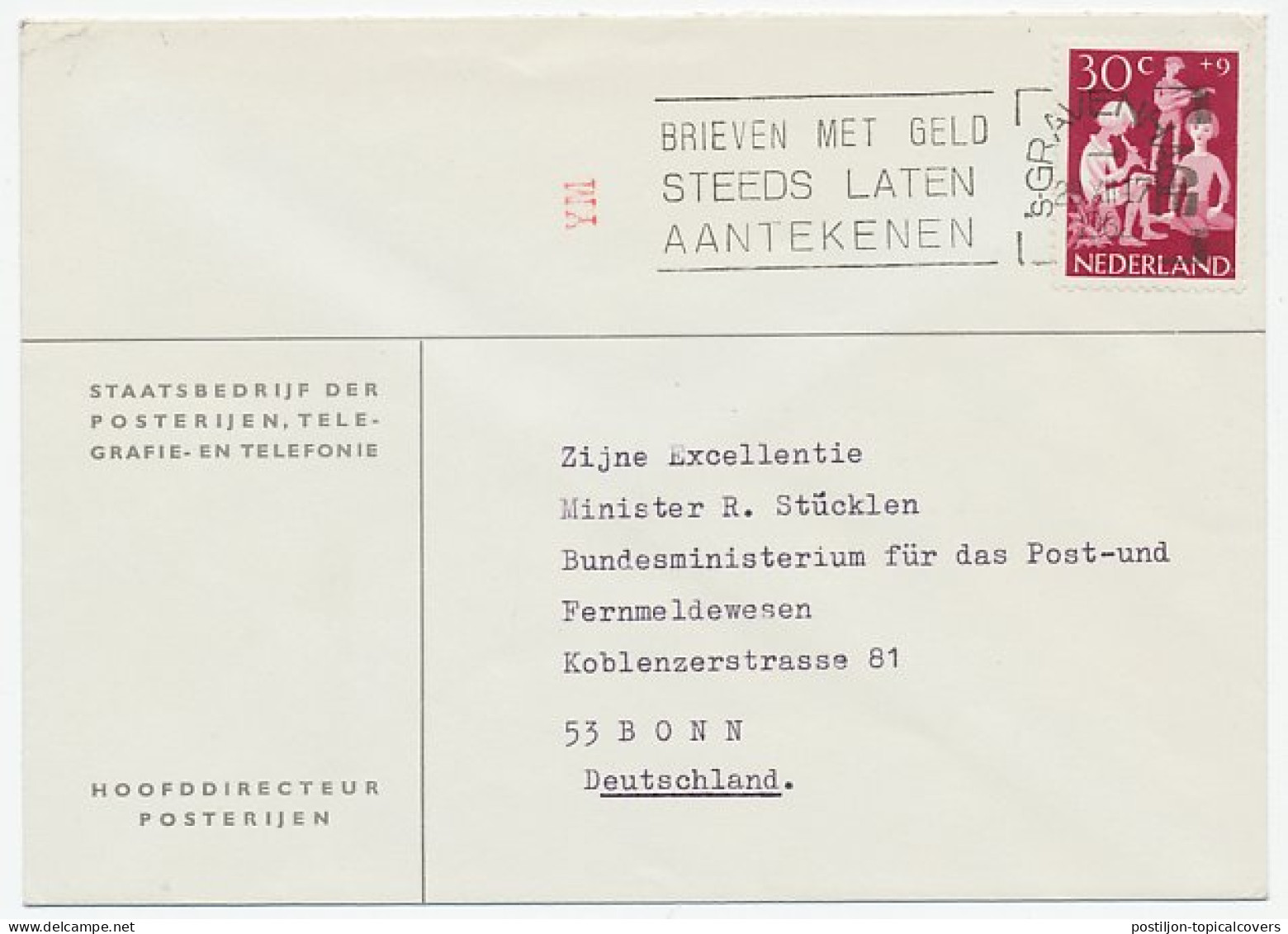 Em. Kind 1962 Den Haag - Bonn Duitsland - Dienst PTT - Unclassified
