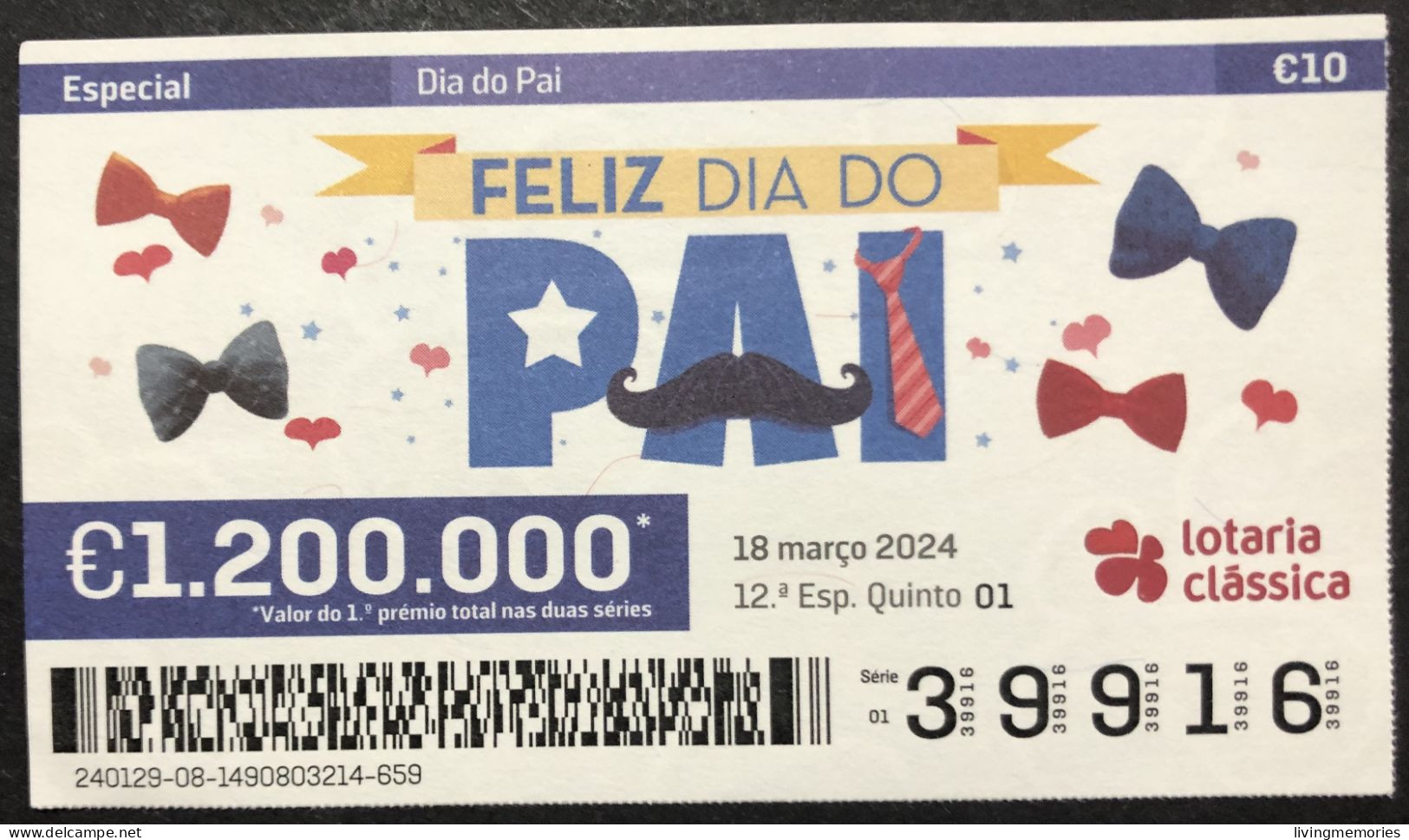 116 P,  Lottery Tickets, Portugal, « DIA DO PAI », « FATHER'S DAY », 2024 - Billetes De Lotería