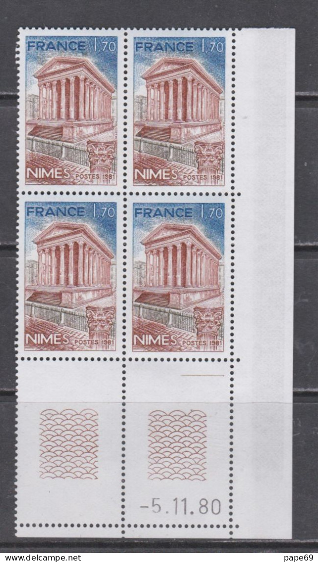 France  N° 2133 XX La Maison Carrée à Nimes, En Bloc De 4 Coin Daté Du 5 . 11 . 80 ; 1 Trait, Sans Charnière, TB - 1980-1989