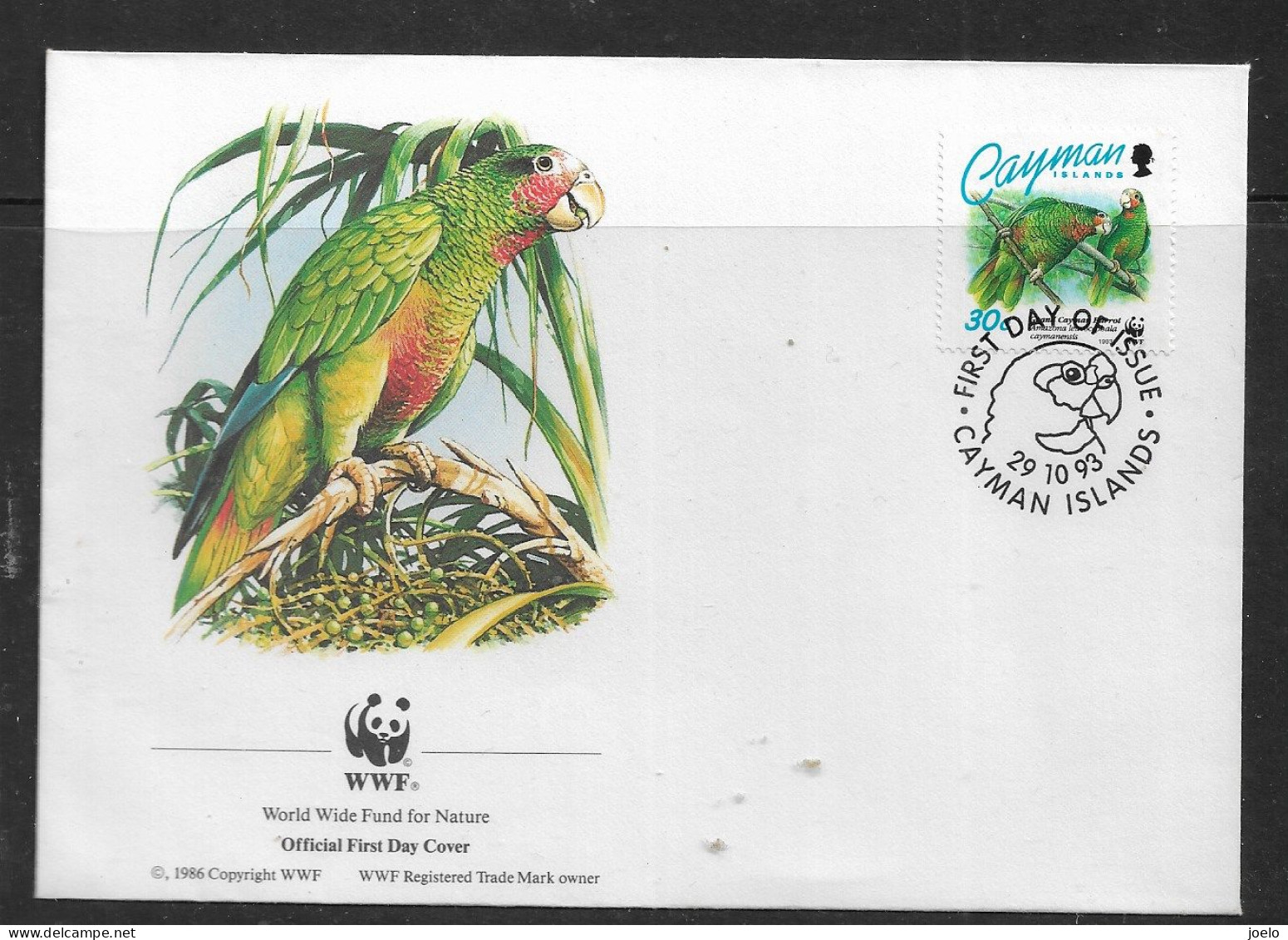 CAYMAN ISLAND 1993 PARROTS WWF FDC - Cayman (Isole)
