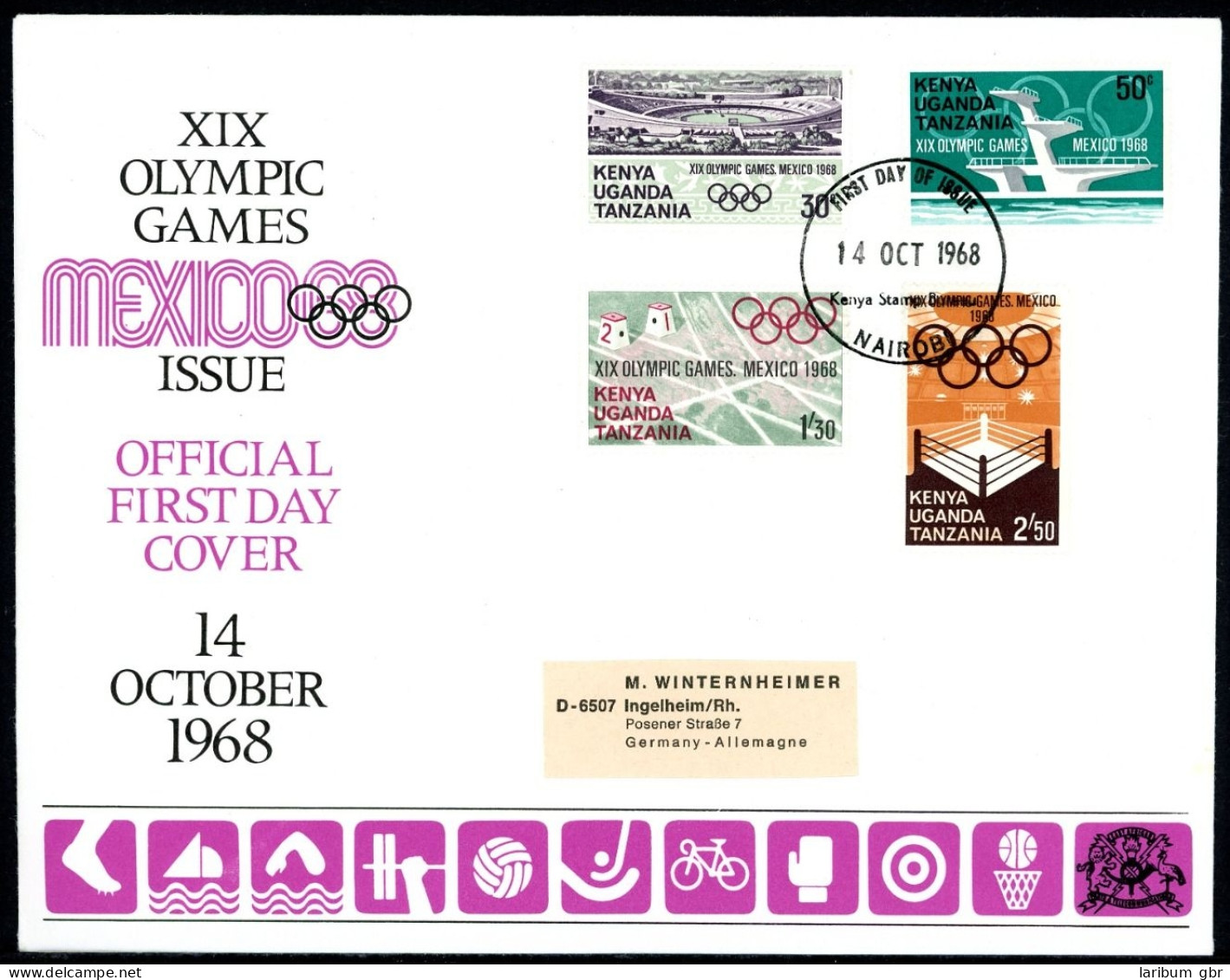 Ostafr. Gemeinschaft 177-180 Olympiade Mexiko Ersttagesbrief/FDC #IJ043 - Ascension