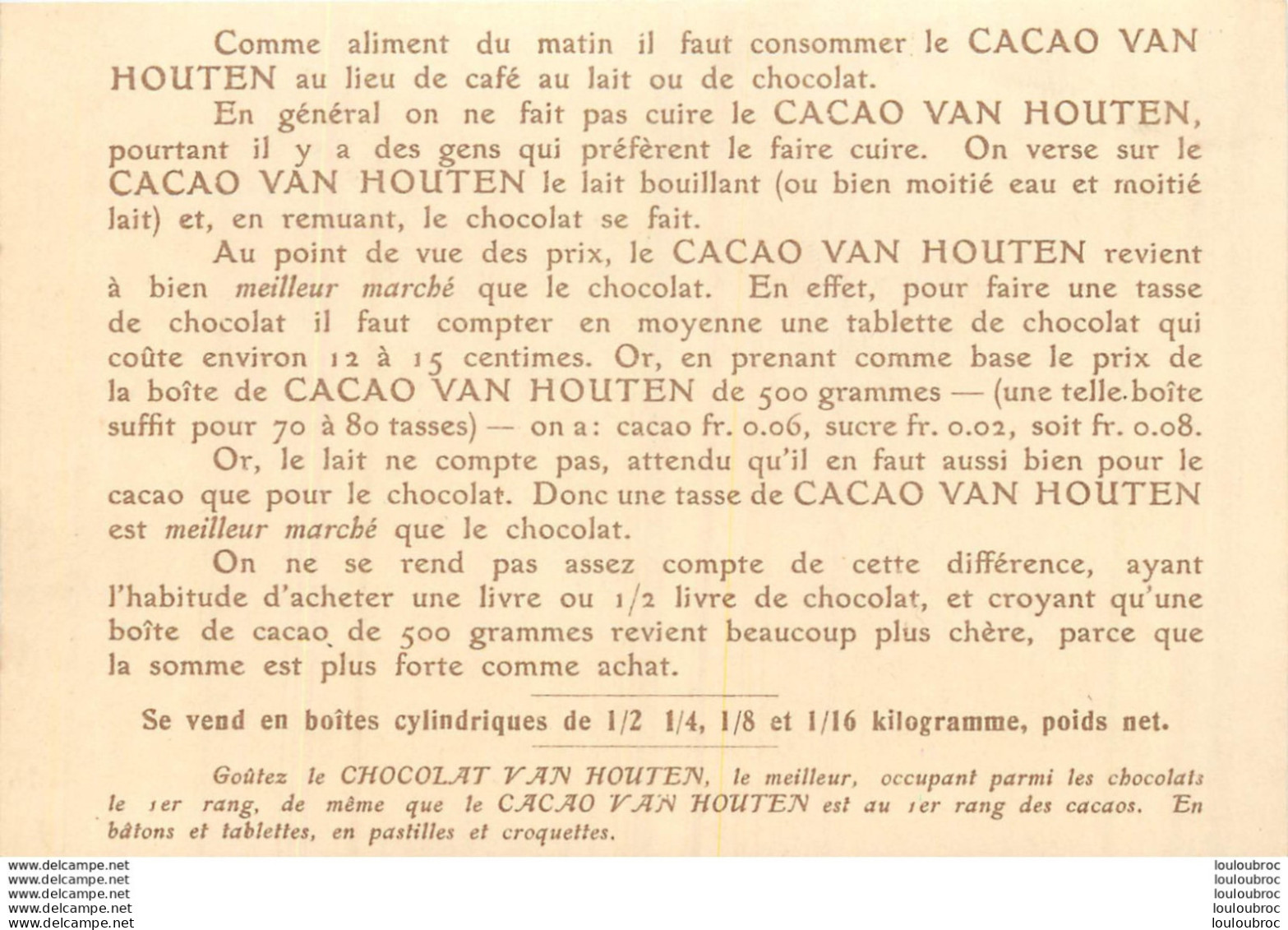 CACAO ET CHOCOLAT VAN HOUTEN  LA CHAISE VIDE  TABLEAU FORMAT CPA - Van Houten