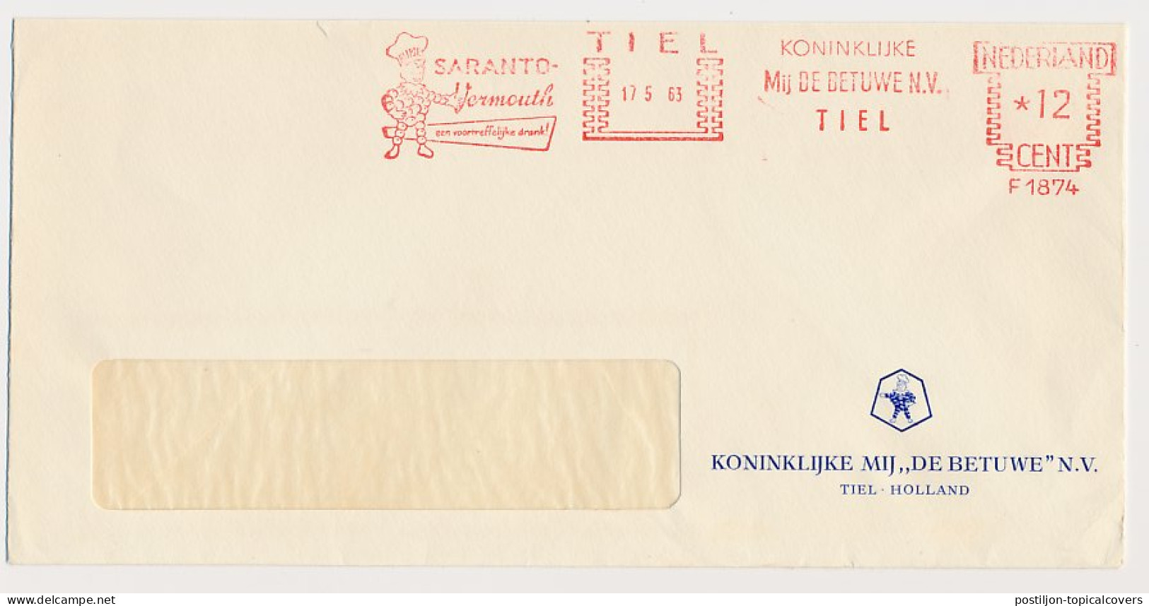 Meter Cover Netherlands 1963 Vermouth - Flipje - Tiel - Other & Unclassified