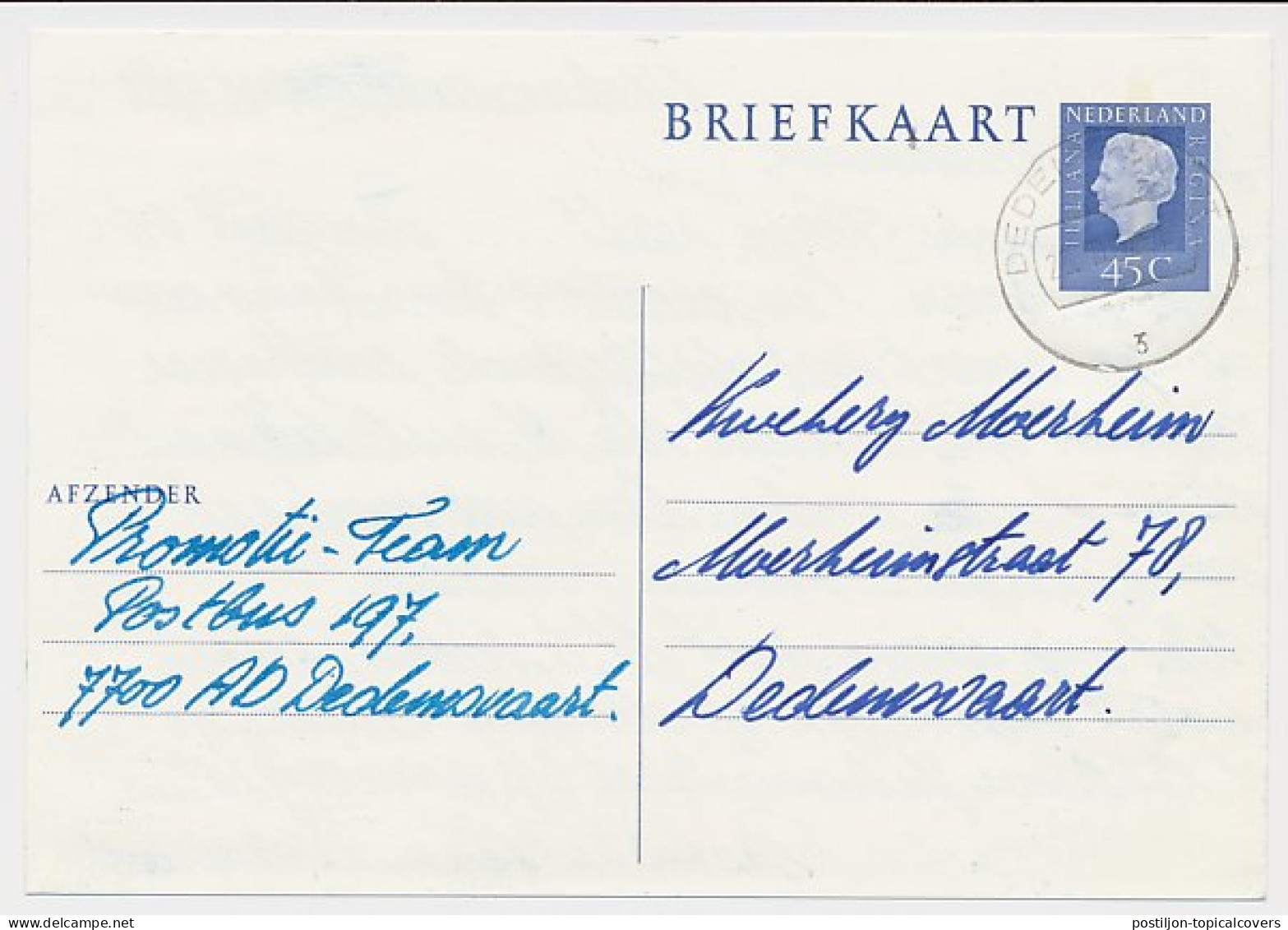 Briefkaart G. 358 A Geheel Part. Bedrukt Dedemsvaart 1982 - Postal Stationery
