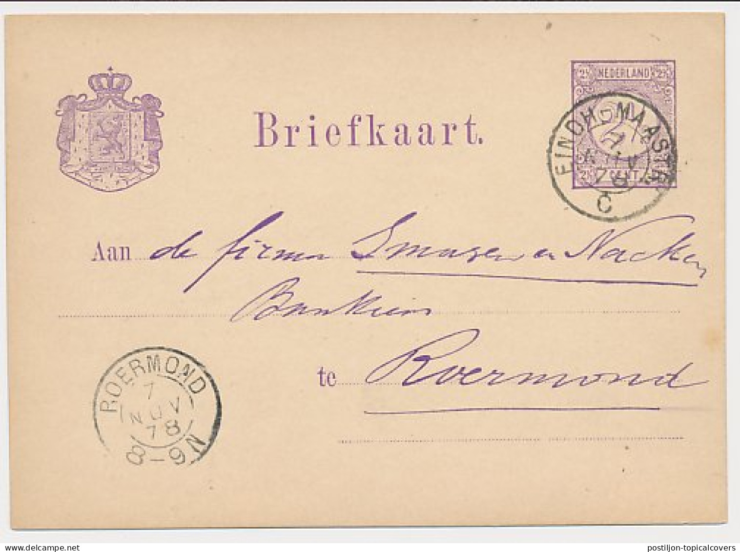 Trein Kleinrondstempel Eindhoven - Maastricht C 1878 - Lettres & Documents