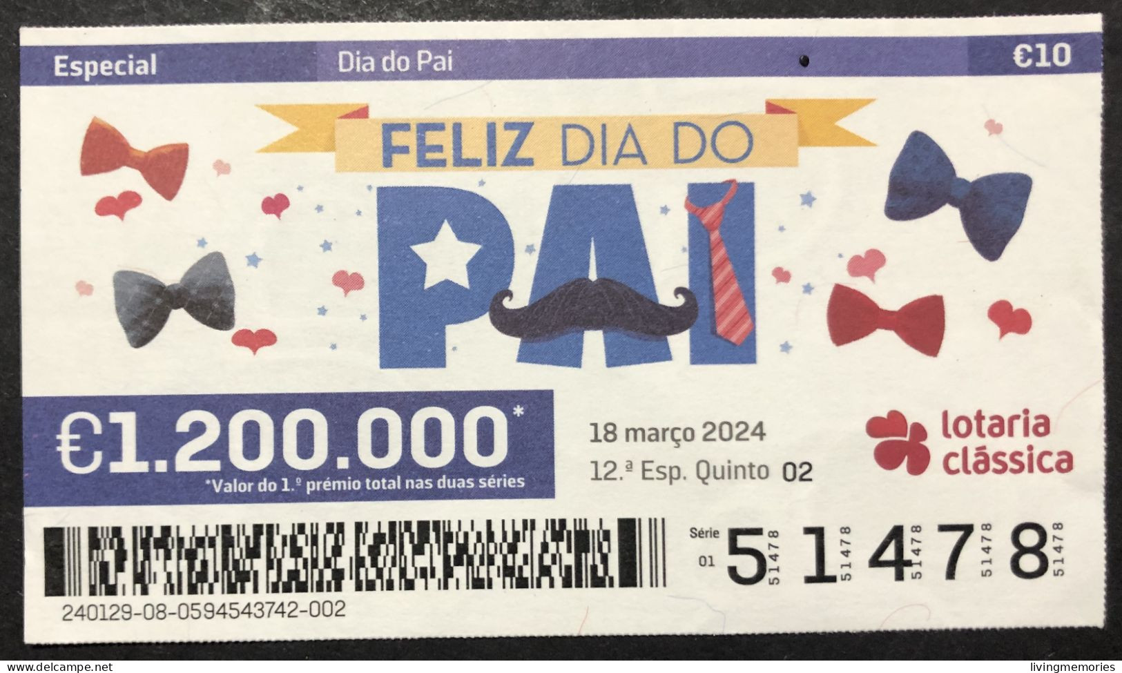 116 P,  Lottery Tickets, Portugal, « DIA DO PAI », « FATHER'S DAY », 2024 - Billetes De Lotería