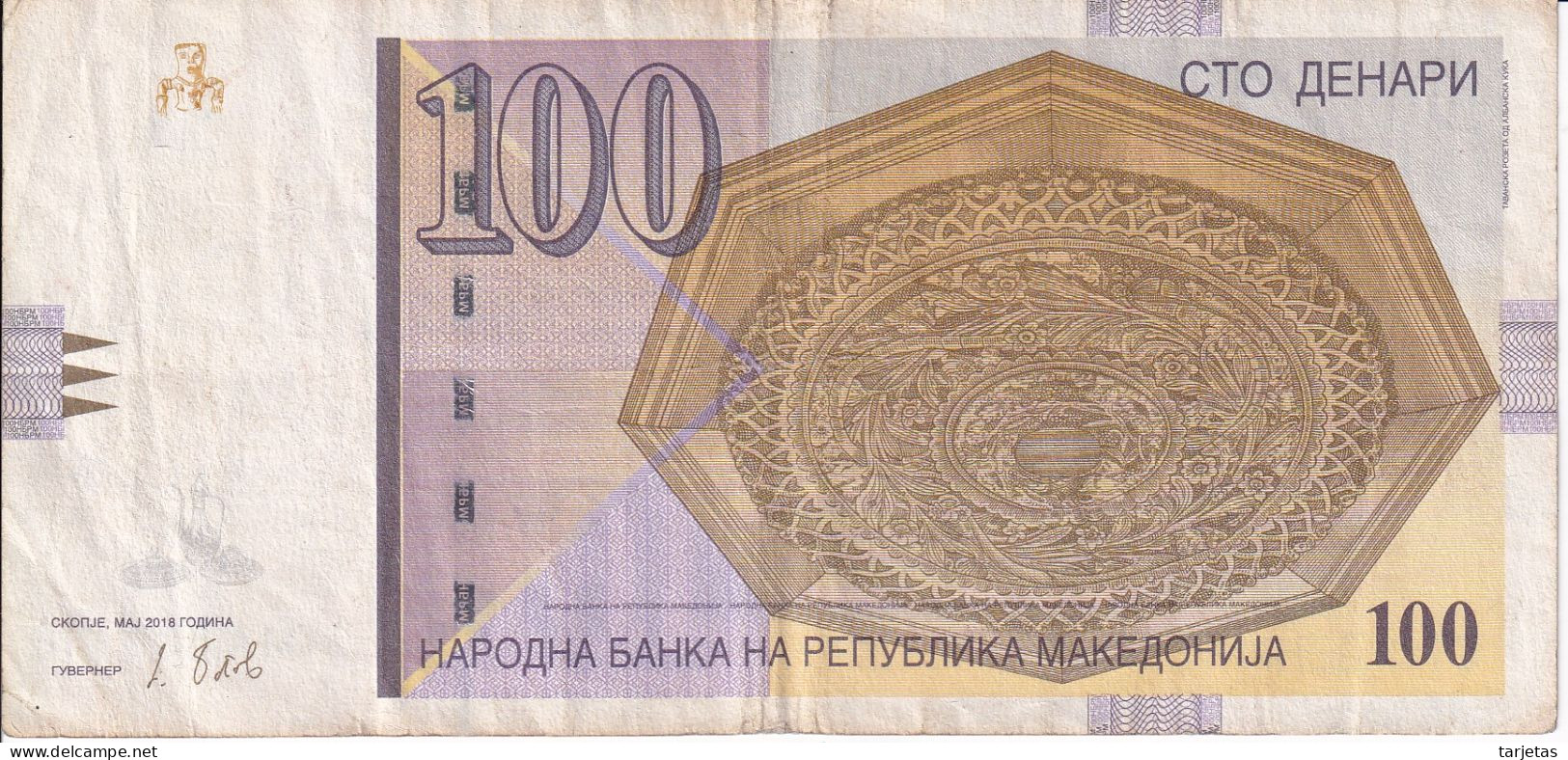 BILLETE DE MACEDONIA DE 100 DENARI DEL AÑO 2018 (BANKNOTE) - Macedonia Del Nord