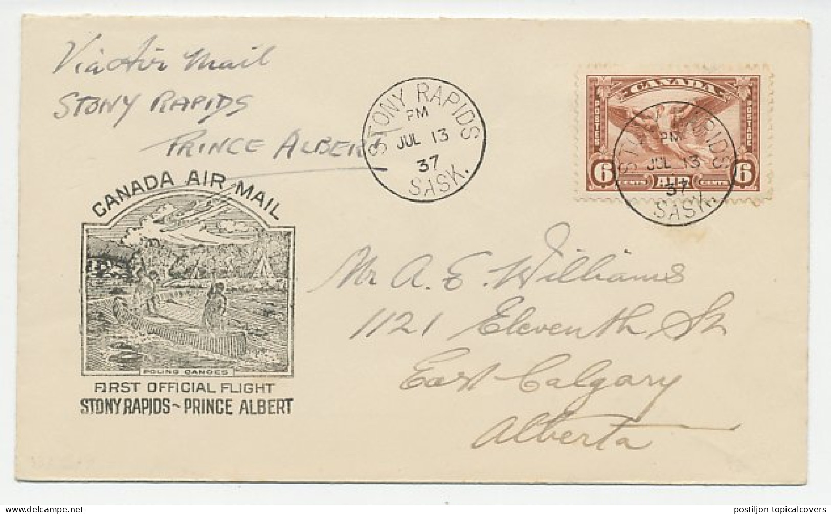 FFC / First Flight Cover Canada 1937 Canoe - Ships