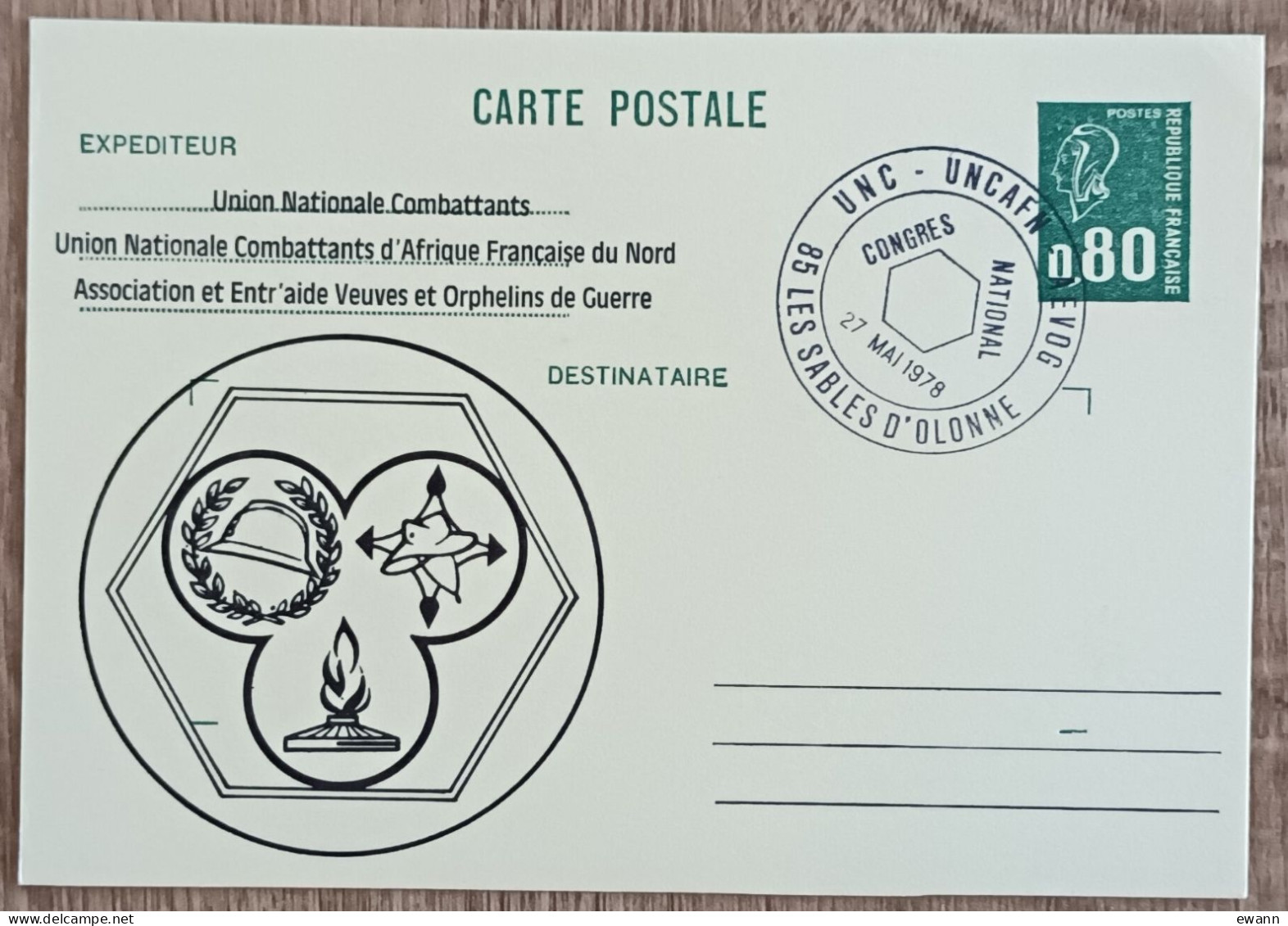 Entier Postal - YT N°1891-CP1 - Marianne De Béquet - UNC / UNCAFN / AEVOG - LES SABLES D'OLONNE - 1978 - Cartes Postales Types Et TSC (avant 1995)