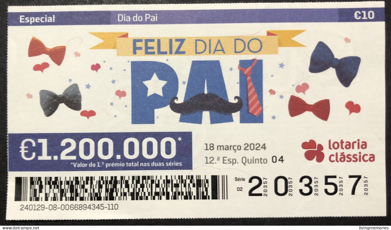 116 P,  Lottery Tickets, Portugal, « DIA DO PAI », « FATHER'S DAY », 2024 - Billetes De Lotería