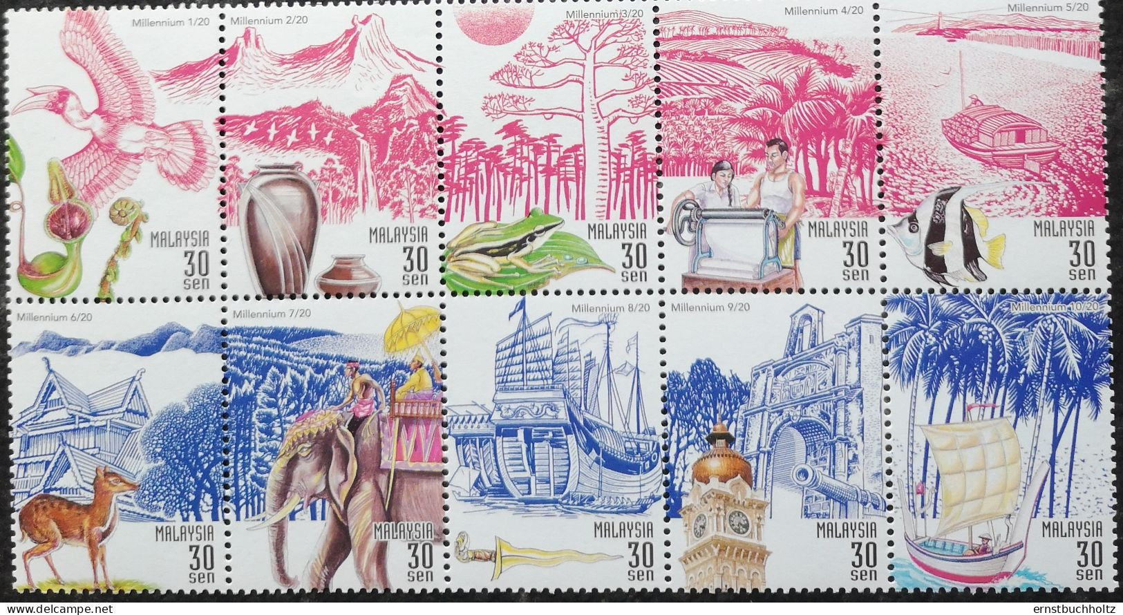 Malaysia 1999 Tausendjahrfeier ( I ) 10v** Rot Und Blau ZD - Maleisië (1964-...)