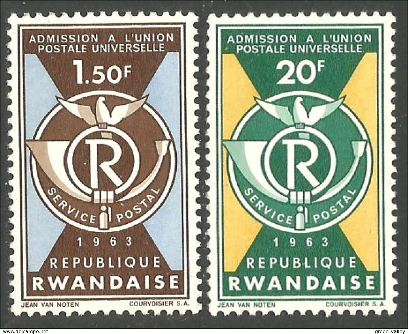 777 Rwanda Pigeon Post Horn Cor Postal Admission UPU MH * (RWA-150) - U.P.U.