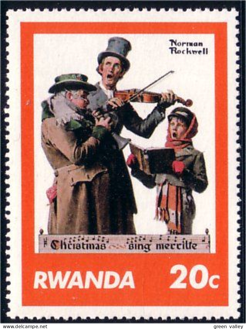 777 Rwanda Normand Rockwell Chant Noel Christmas Carol Violon Violin MNH ** Neuf SC (RWA-66c) - Christmas
