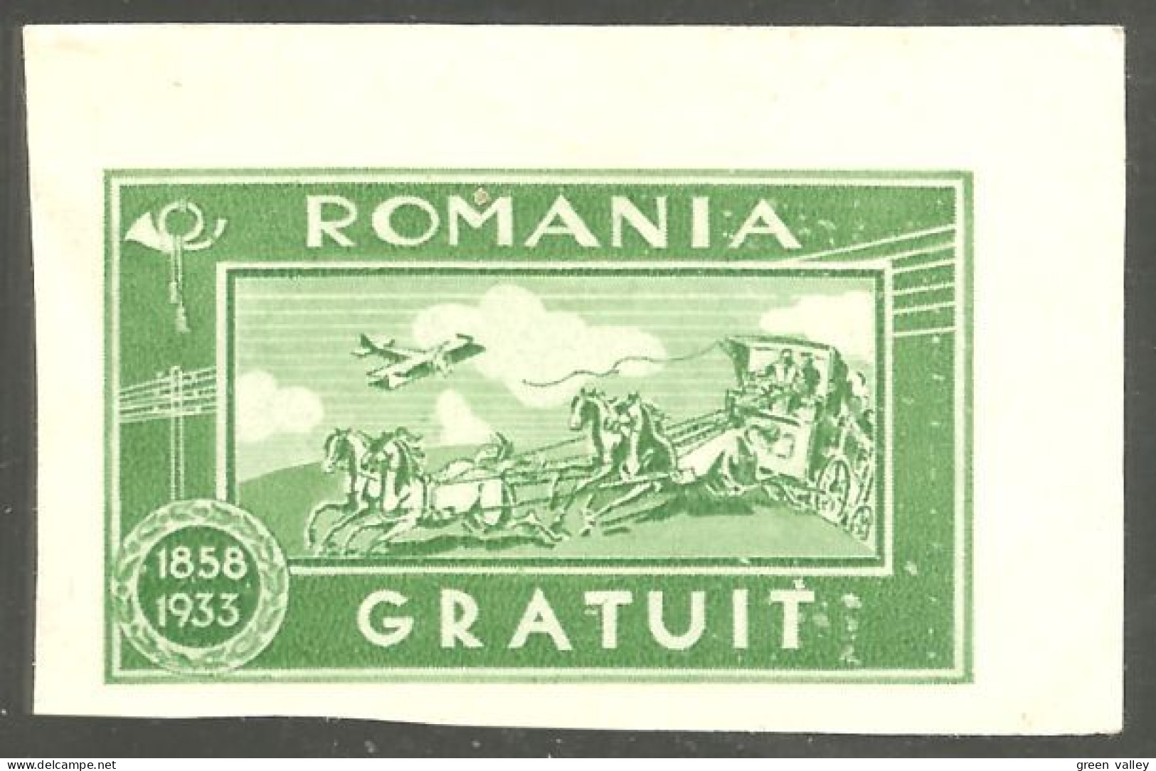 766 Roumanie 1933 Avion Airplane Cheval Horse Pferd Imperforate Non Dentelé MH * Neuf (ROU-332) - Chevaux