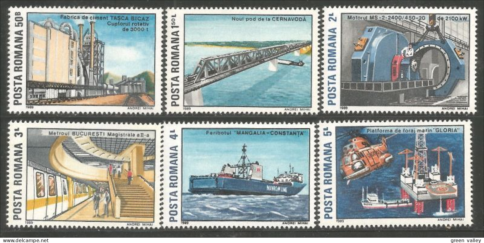 766 Roumanie Pont Bridge Train Subway Metro Bateau Ship Helicoptere MNH ** Neuf SC (ROU-320) - Neufs