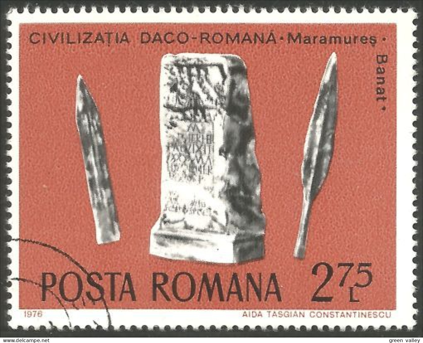 766 Roumanie Sword Epée Lance Tombstone Pierre Tombale (ROU-240a) - Usati