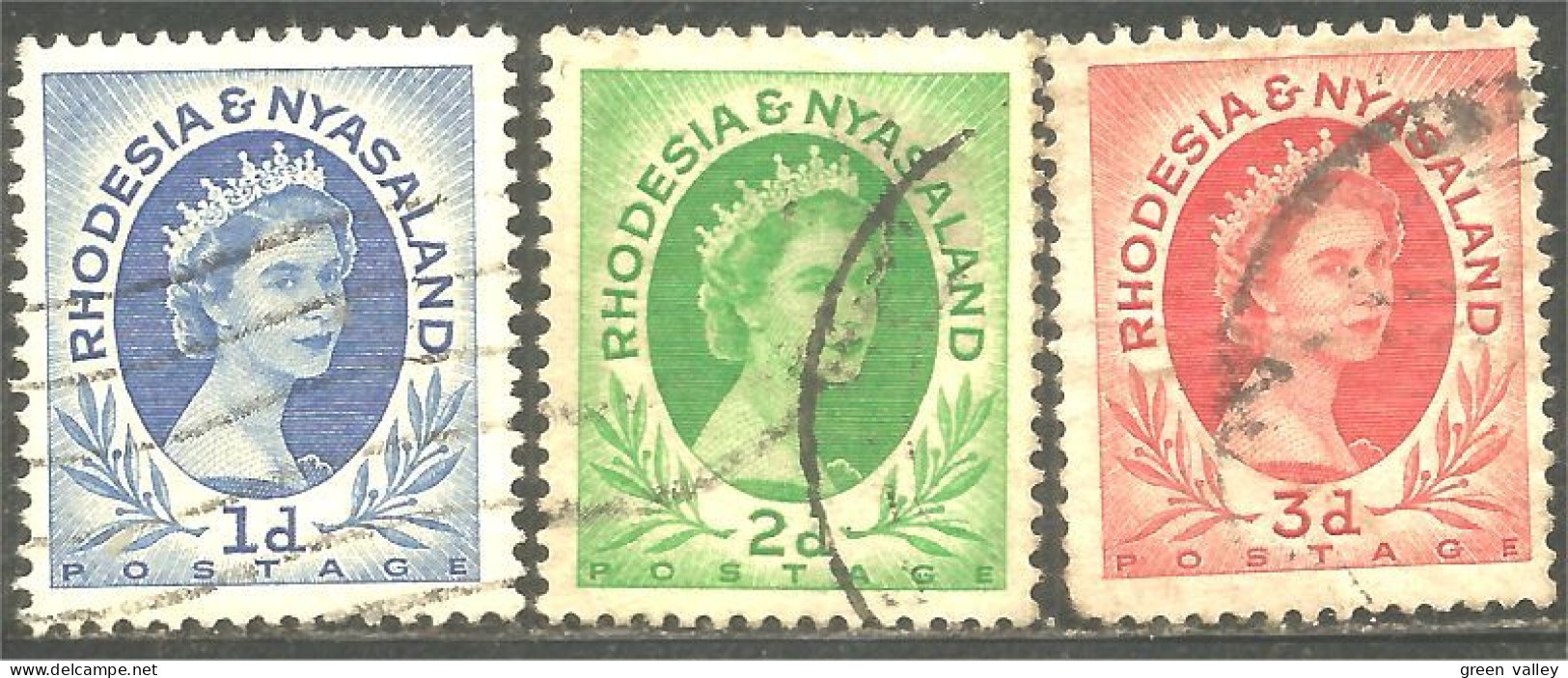 760 Rhodesia Nyasaland Queen Elizabeth II 3 Stamps  (RHO-43c) - Rodesia & Nyasaland (1954-1963)
