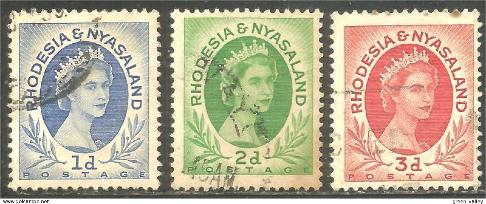 760 Rhodesia Nyasaland Queen Elizabeth II 3 Stamps (RHO-43a) - Rhodesië & Nyasaland (1954-1963)