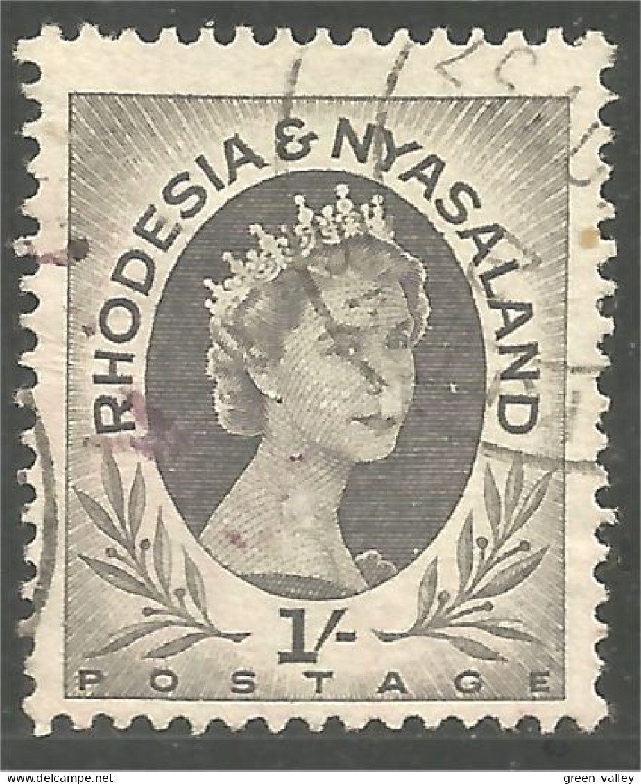 760 Rhodesia Nyasaland Queen Elizabeth II 1/- Gris Grey (RHO-36) - Rhodesia & Nyasaland (1954-1963)