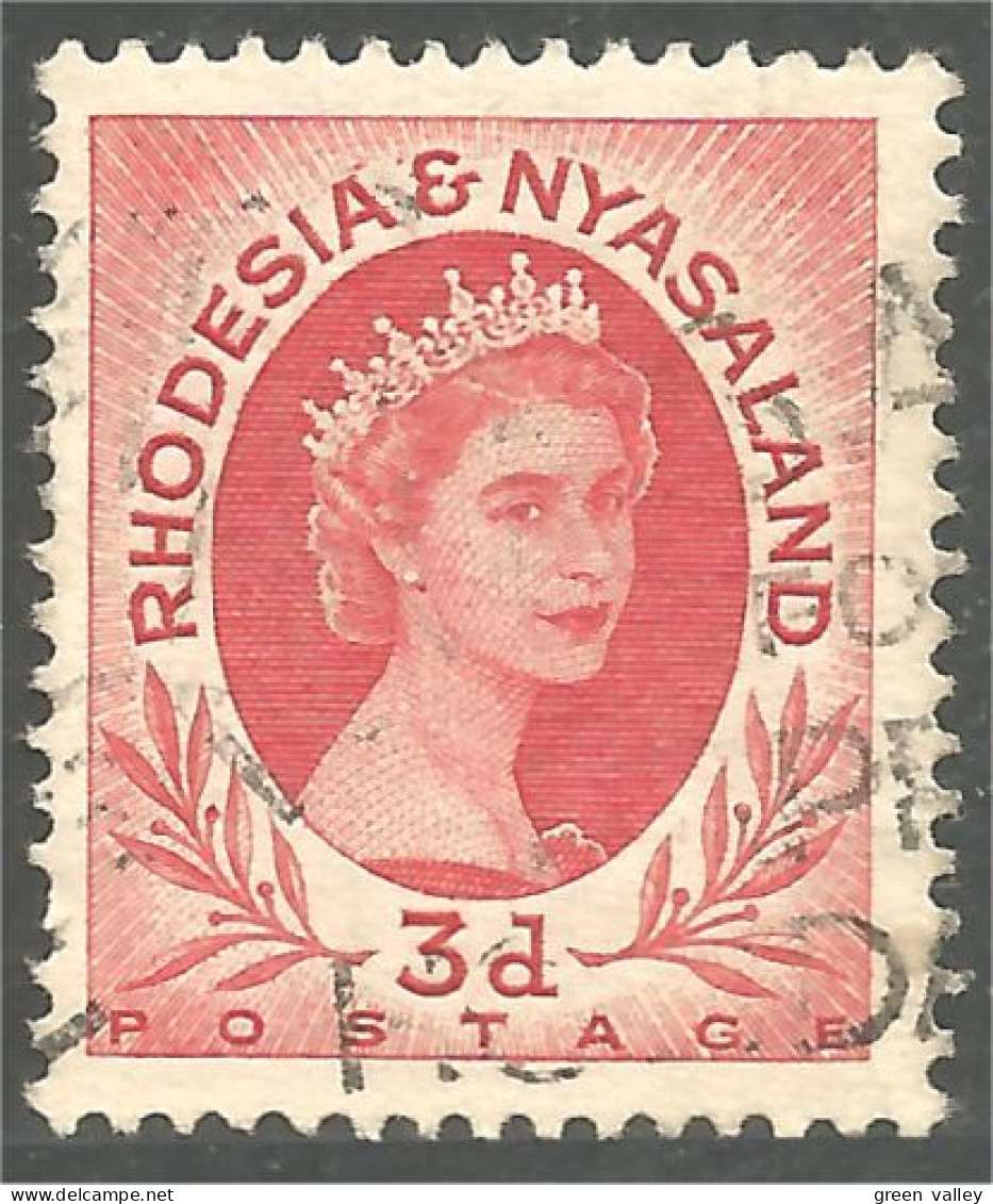 760 Rhodesia Nyasaland Queen Elizabeth II 3d Rose (RHO-33c) - Rhodesia & Nyasaland (1954-1963)