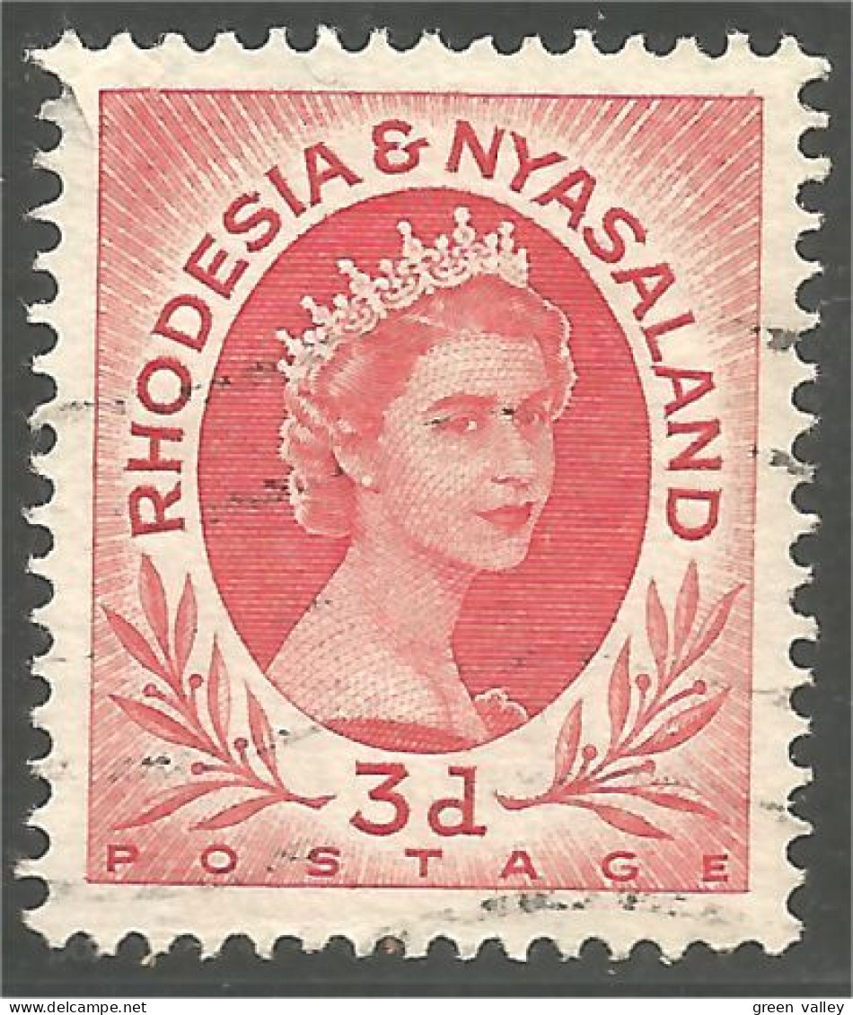 760 Rhodesia Nyasaland Queen Elizabeth II 3d Rose (RHO-33b) - Familles Royales