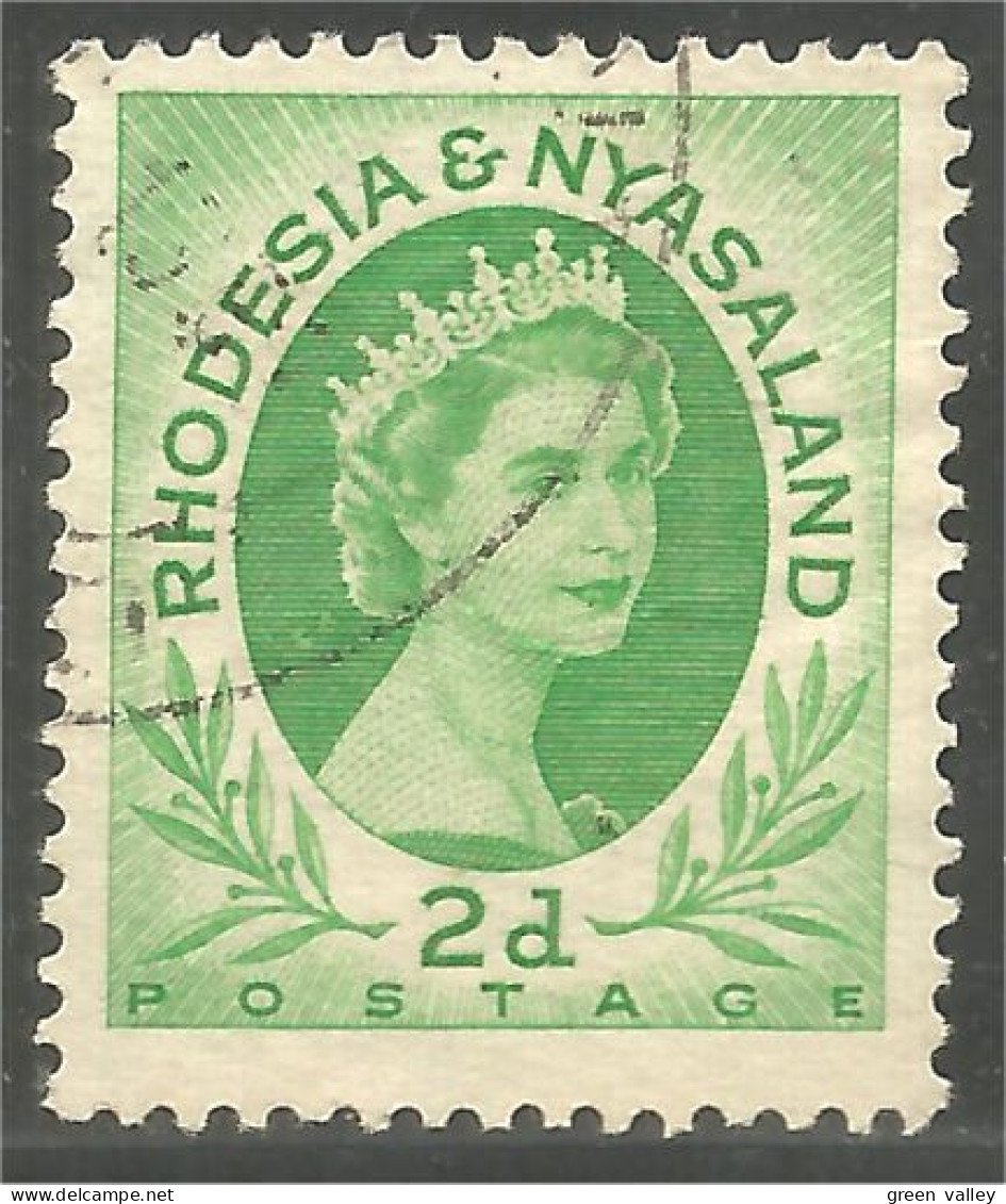 760 Rhodesia Nyasaland Queen Elizabeth II 2d Green Vert (RHO-31b) - Royalties, Royals
