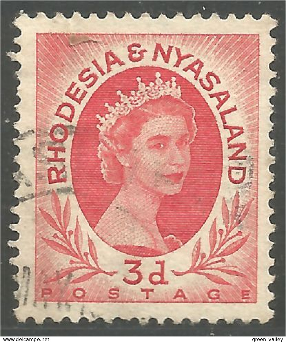 760 Rhodesia Nyasaland Queen Elizabeth II 3d Rose (RHO-33a) - Rhodesia & Nyasaland (1954-1963)