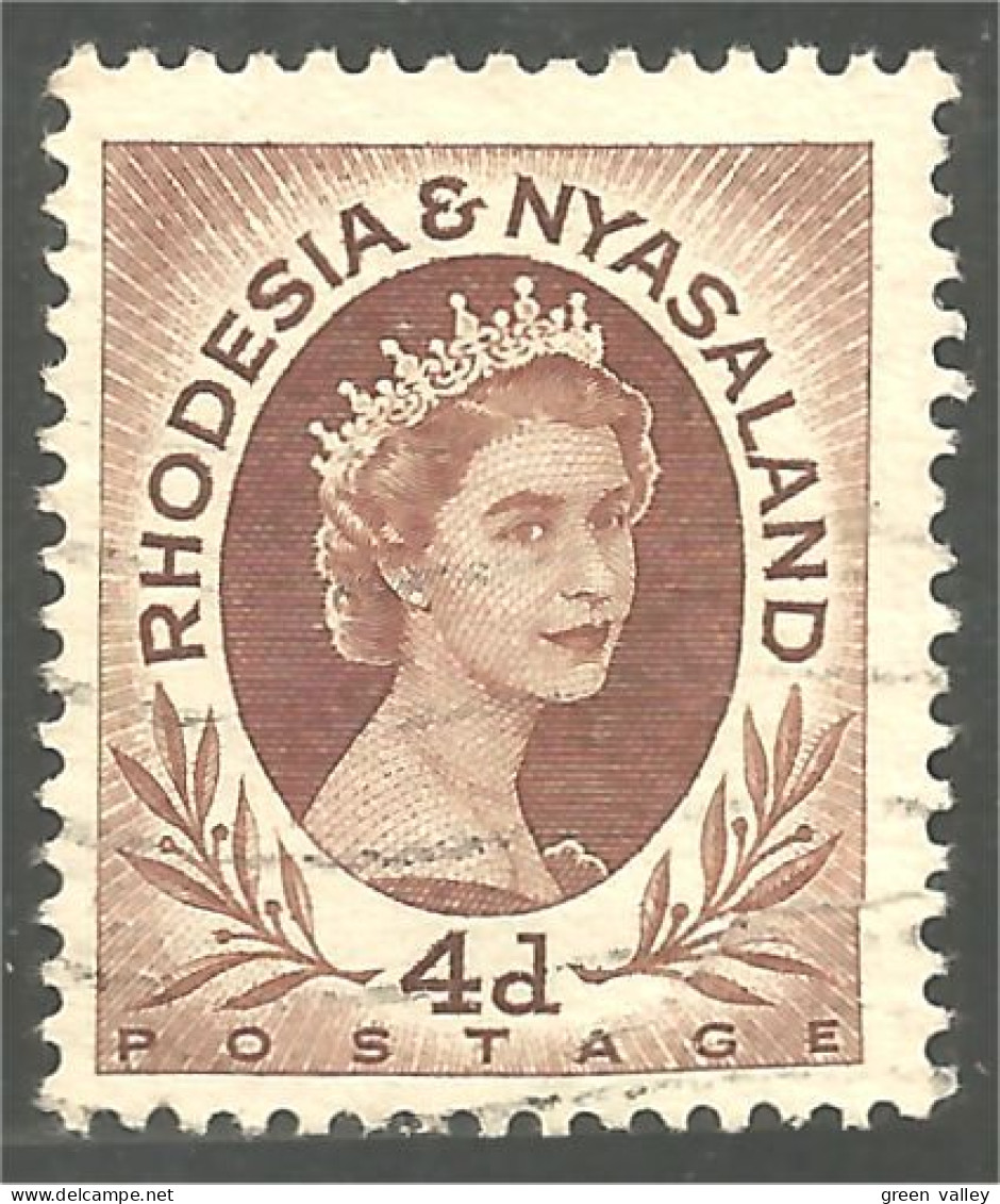 760 Rhodesia Nyasaland Queen Elizabeth II 4d Chocolate (RHO-34) - Rhodesië & Nyasaland (1954-1963)