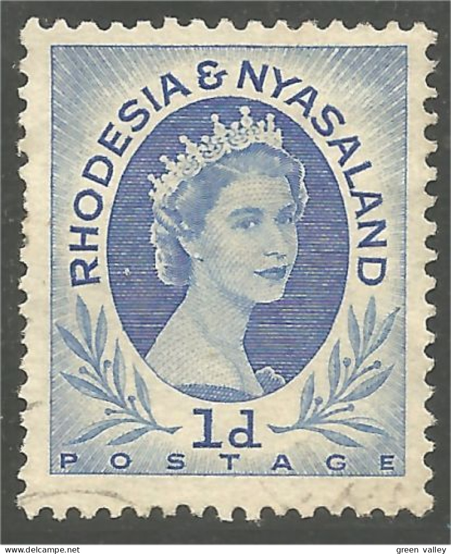 760 Rhodesia Nyasaland Queen Elizabeth II 1d Blue Bleu (RHO-30c) - Royalties, Royals