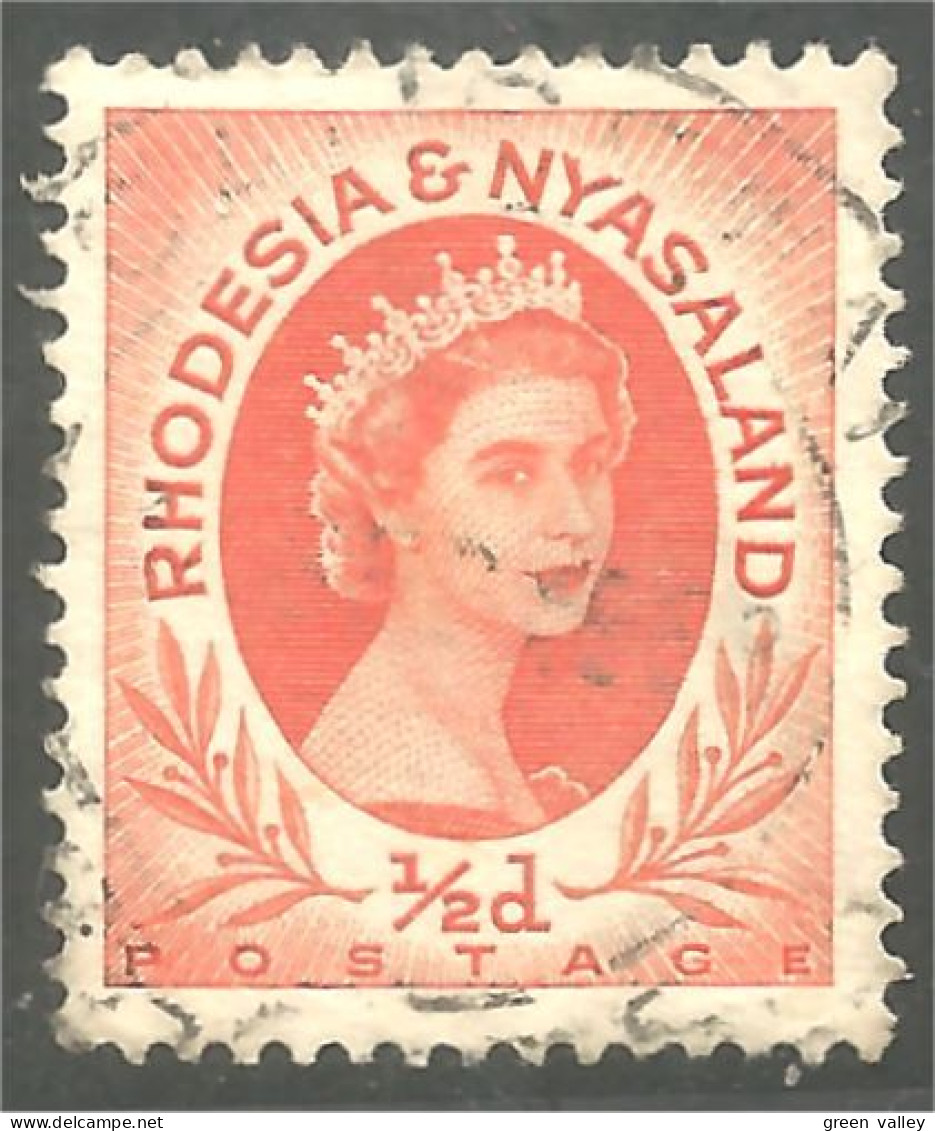 760 Rhodesia Nyasaland Queen Elizabeth II 1/2d Orange (RHO-29c) - Rodesia & Nyasaland (1954-1963)