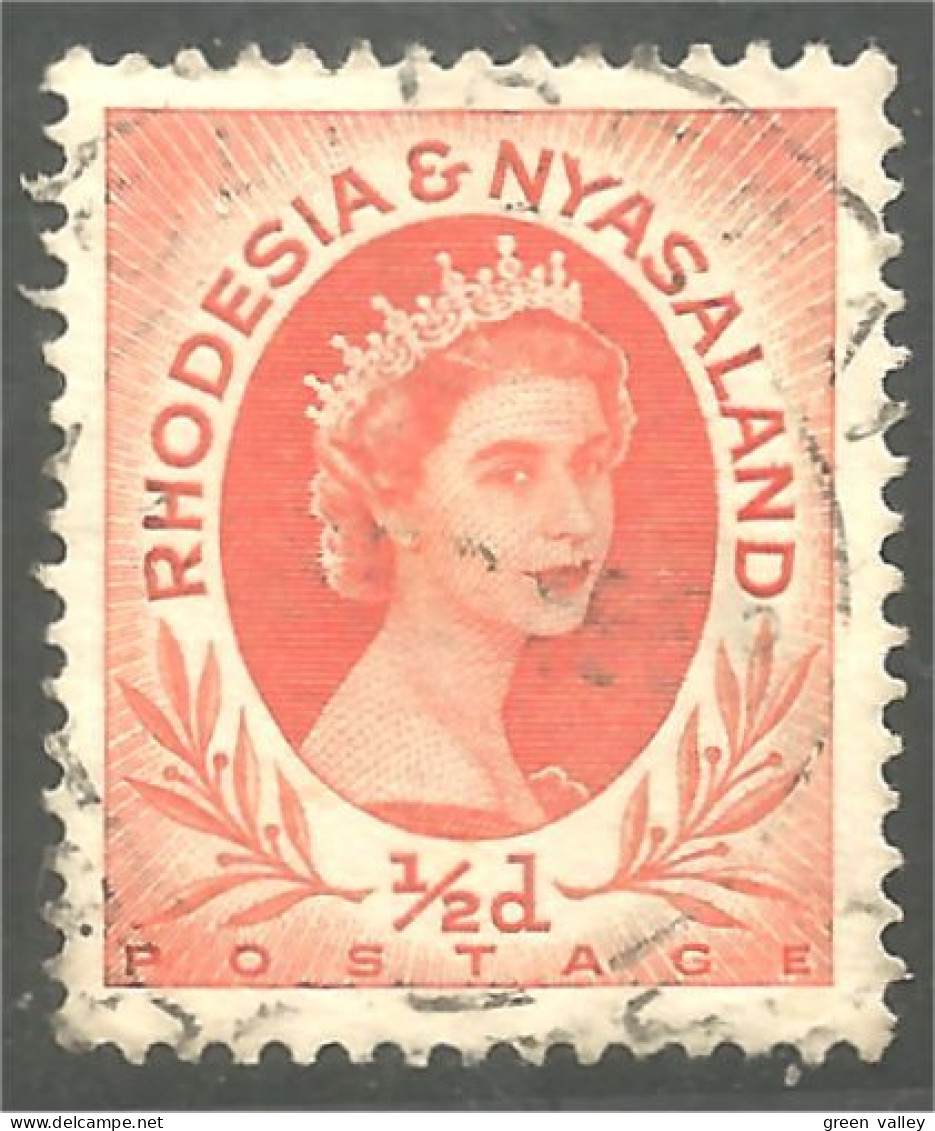 760 Rhodesia Nyasaland Queen Elizabeth II 1/2d Orange (RHO-29c) - Rhodesia & Nyasaland (1954-1963)