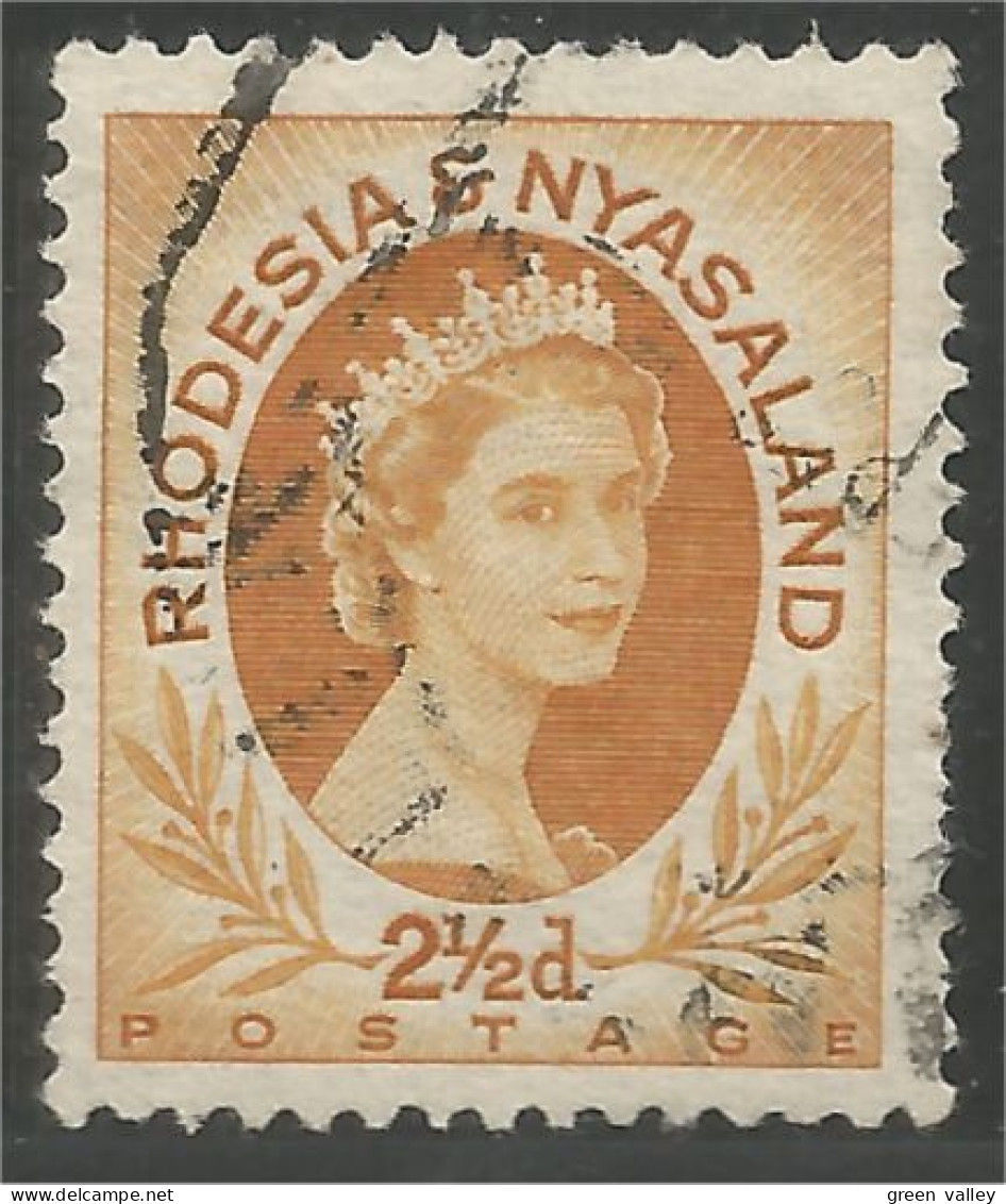 760 Rhodesia Nyasaland Queen Elizabeth II 2 1/2d Orange (RHO-32a) - Rhodesia & Nyasaland (1954-1963)