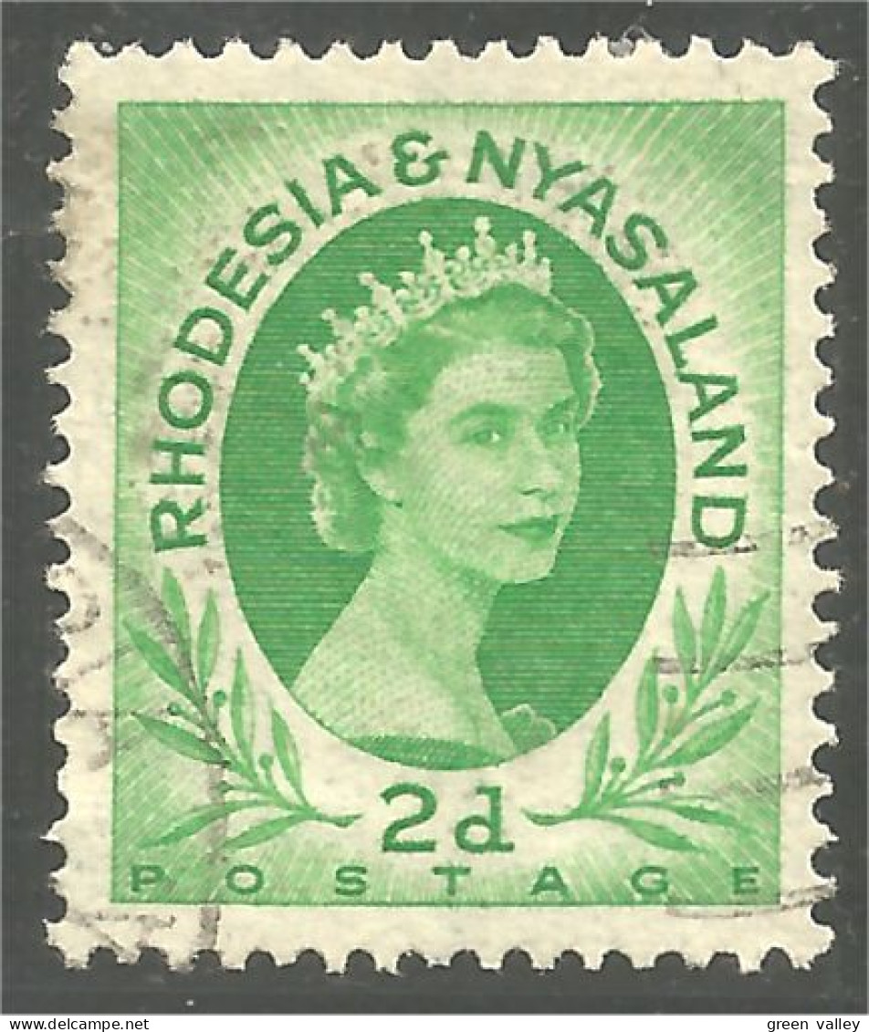 760 Rhodesia Nyasaland Queen Elizabeth II 2d Green Vert (RHO-31a) - Rodesia & Nyasaland (1954-1963)