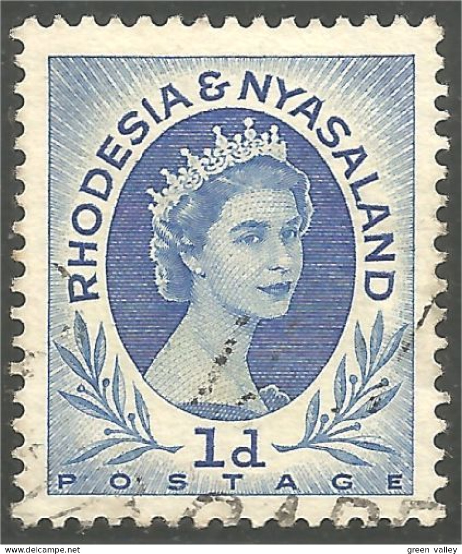 760 Rhodesia Nyasaland Queen Elizabeth II 1d Blue Bleu (RHO-30a) - Rhodesië & Nyasaland (1954-1963)